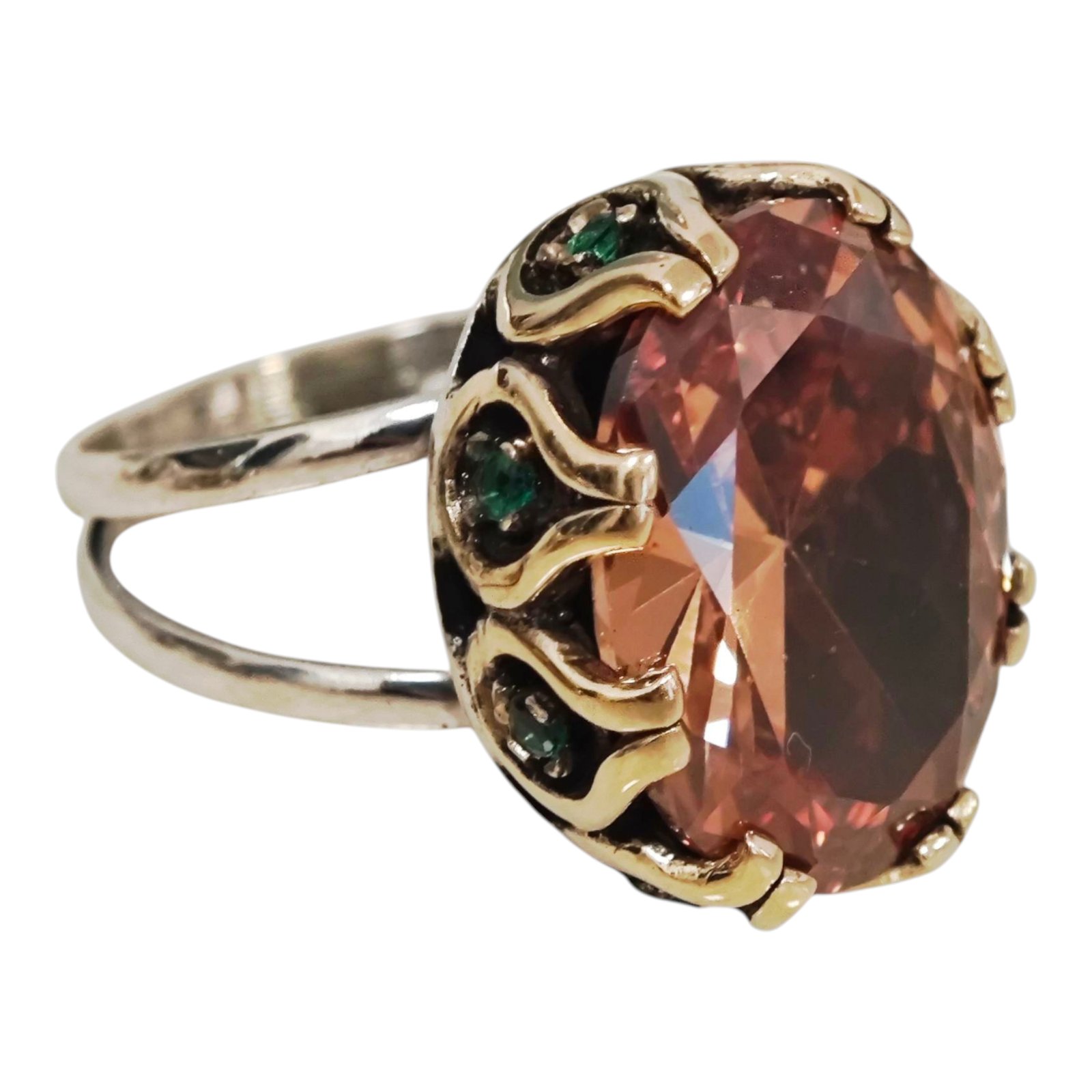 Bague argent \'Lyrielle\' ambre doré - 20x16 mm - [S1669]