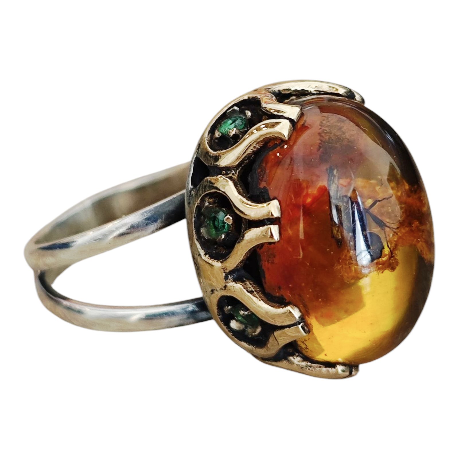 Bague argent \'Lyrielle\' ambre doré - 20x16 mm - [S1672]
