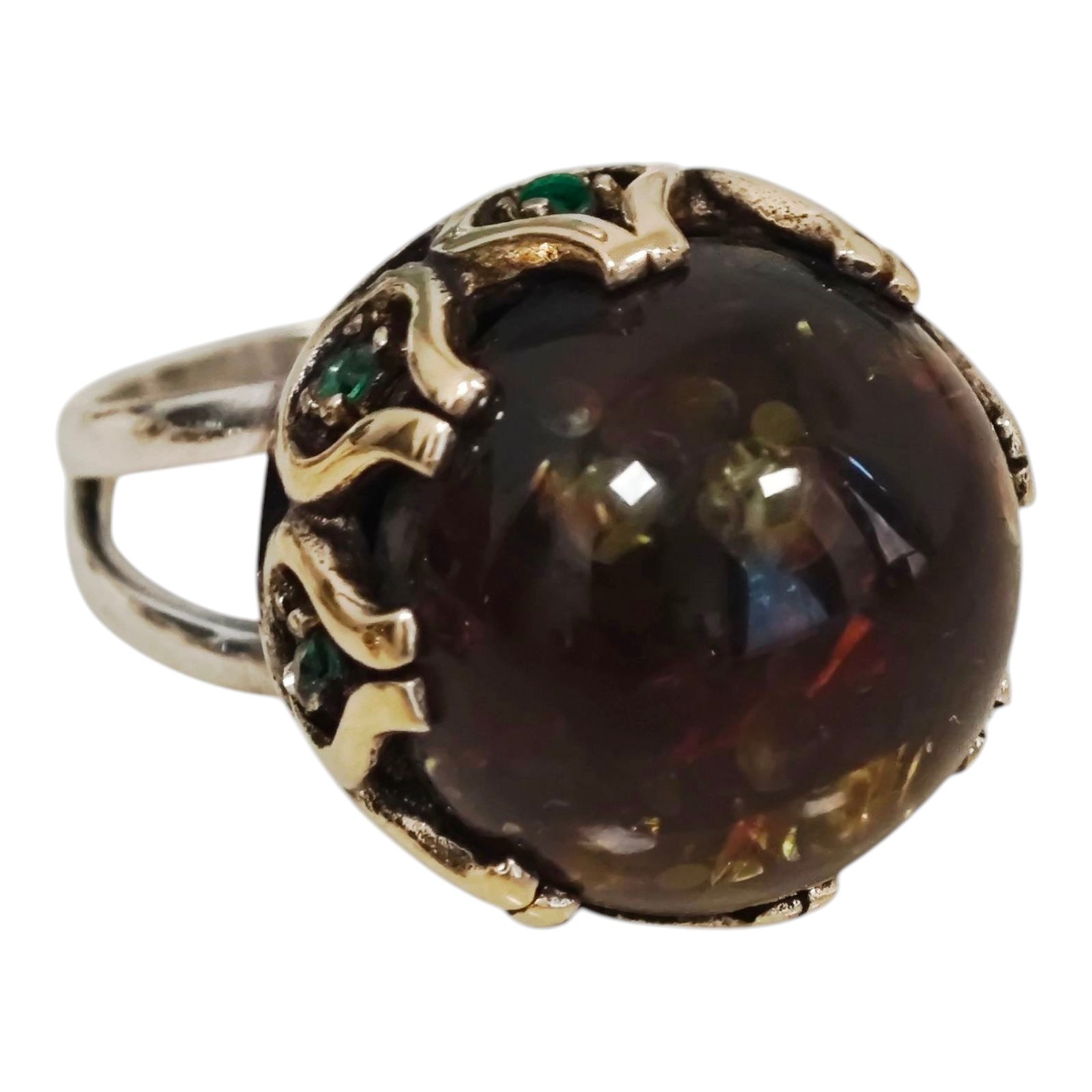 Bague argent \'Lyrielle\' ambre doré - 20 mm - [S1673]