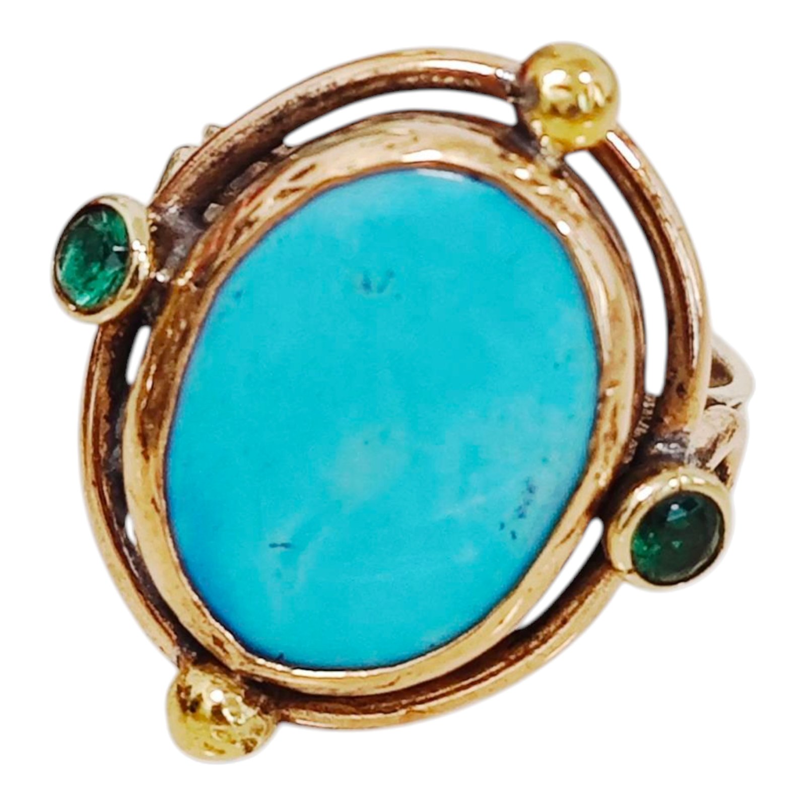 Bague argent \'Lyrielle\' turquoise doré argenté - 23x20 mm - [S1677]