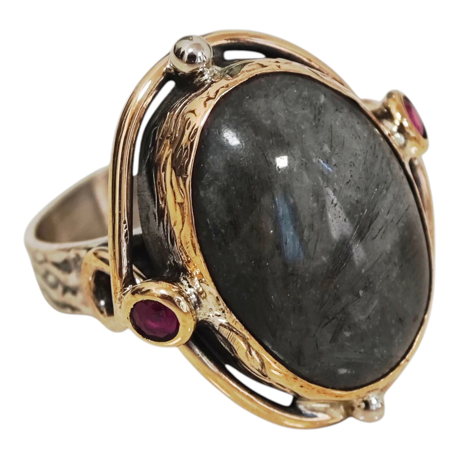 Bague argent \'Lyrielle\' labradorite doré argenté - 25x22 mm - [S1678]