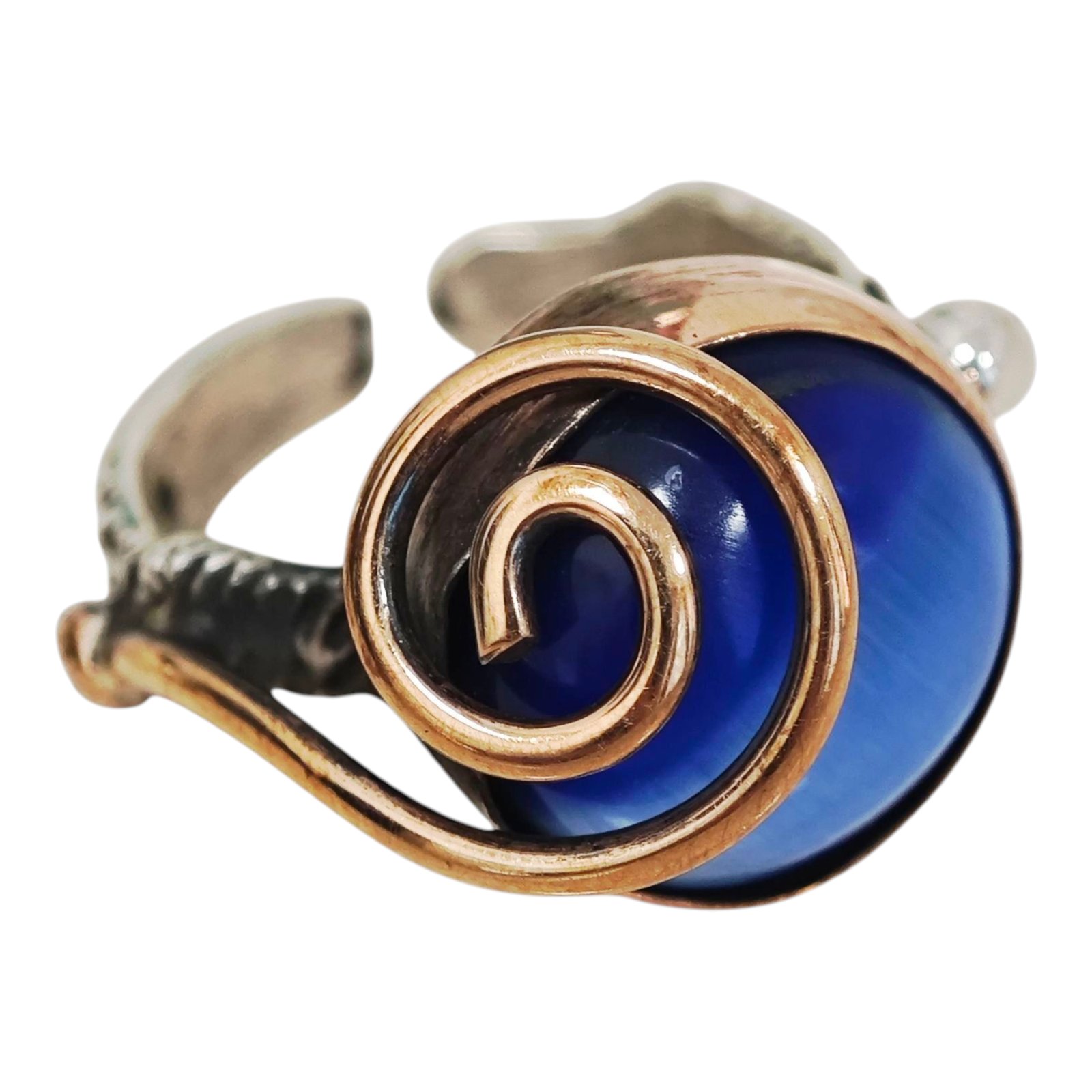 Bague argent \'Lyrielle\' bleu doré argenté - 15 mm - [S1679]