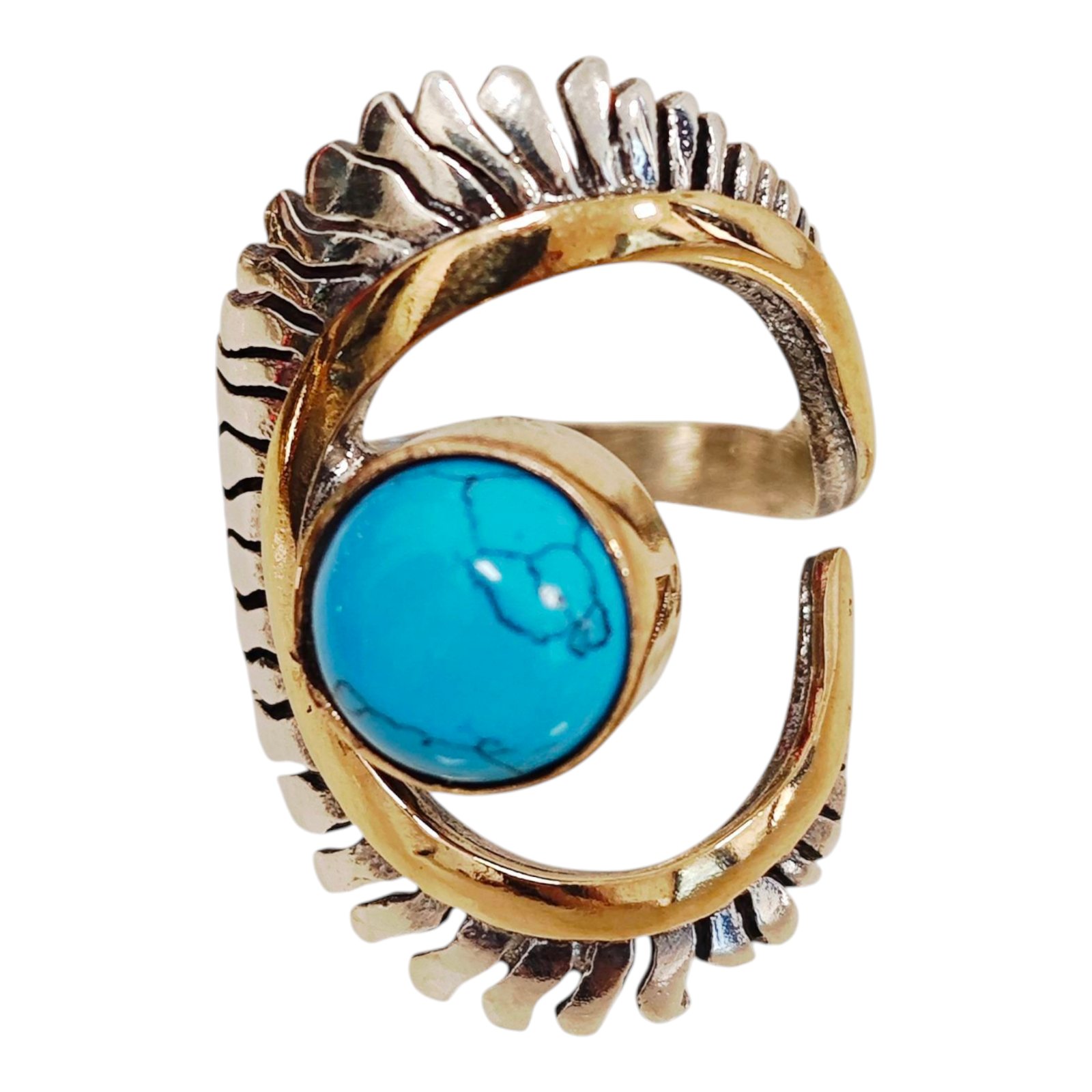 Bague argent \'Lyrielle\' turquoise doré argenté - 30 mm - [S1680]