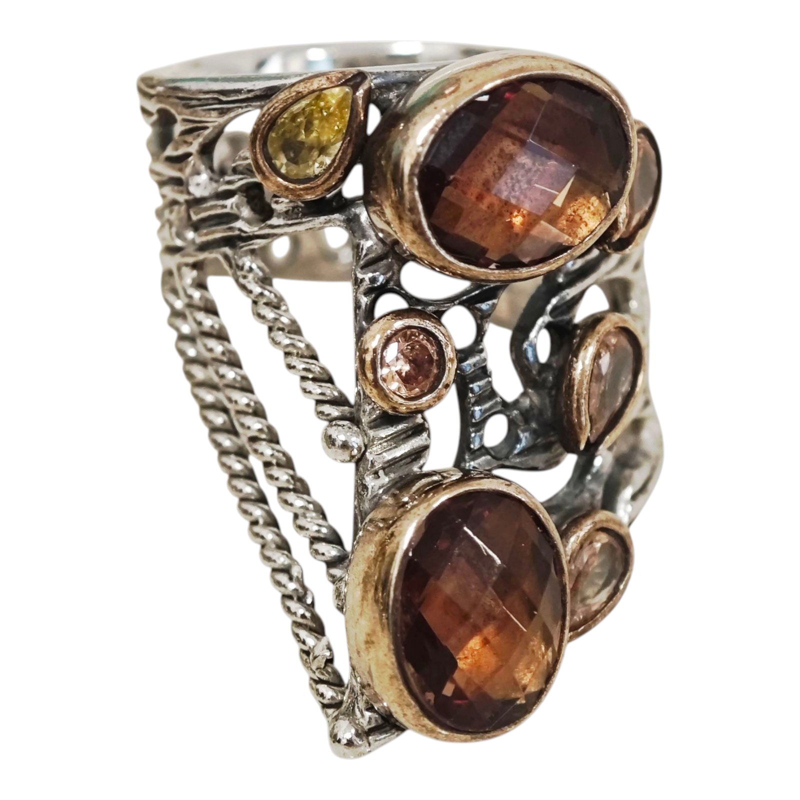 Bague argent \'Lyrielle\' marron doré argenté - 30x20 mm - [S1682]