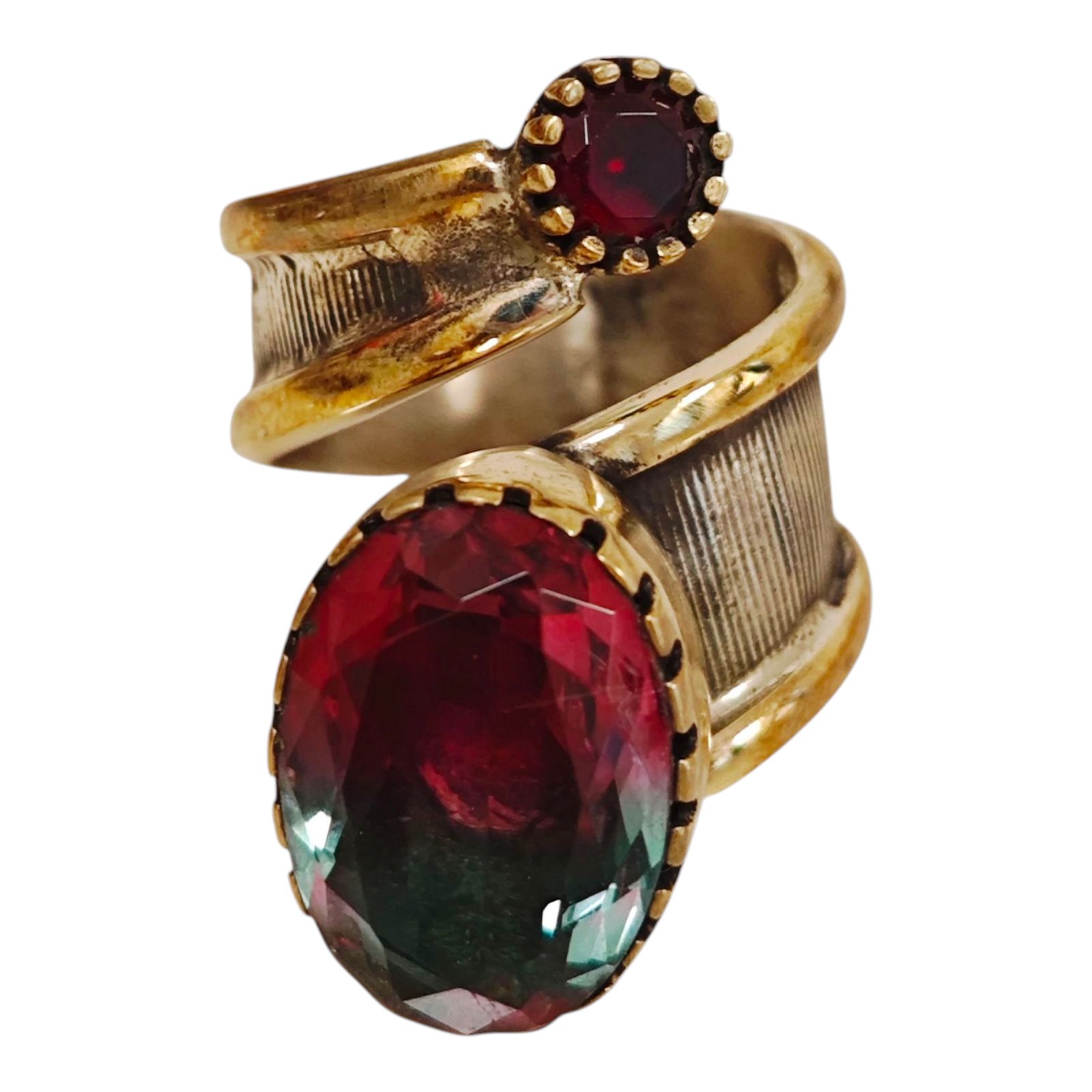 Bague argent \'Lyrielle\' rose vert doré - 30 mm - [S1684]