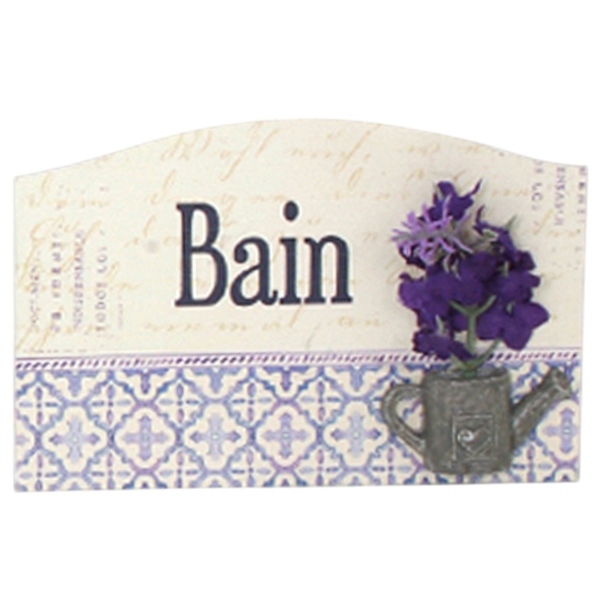 Plaque de porte bois \'Lavande\' violet beige (bain) - 12x8 cm - [R6580]