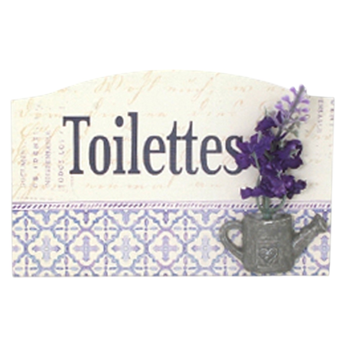 Plaque de porte bois \'Lavande\' violet beige (toilettes) - 12x8 cm - [R6581]