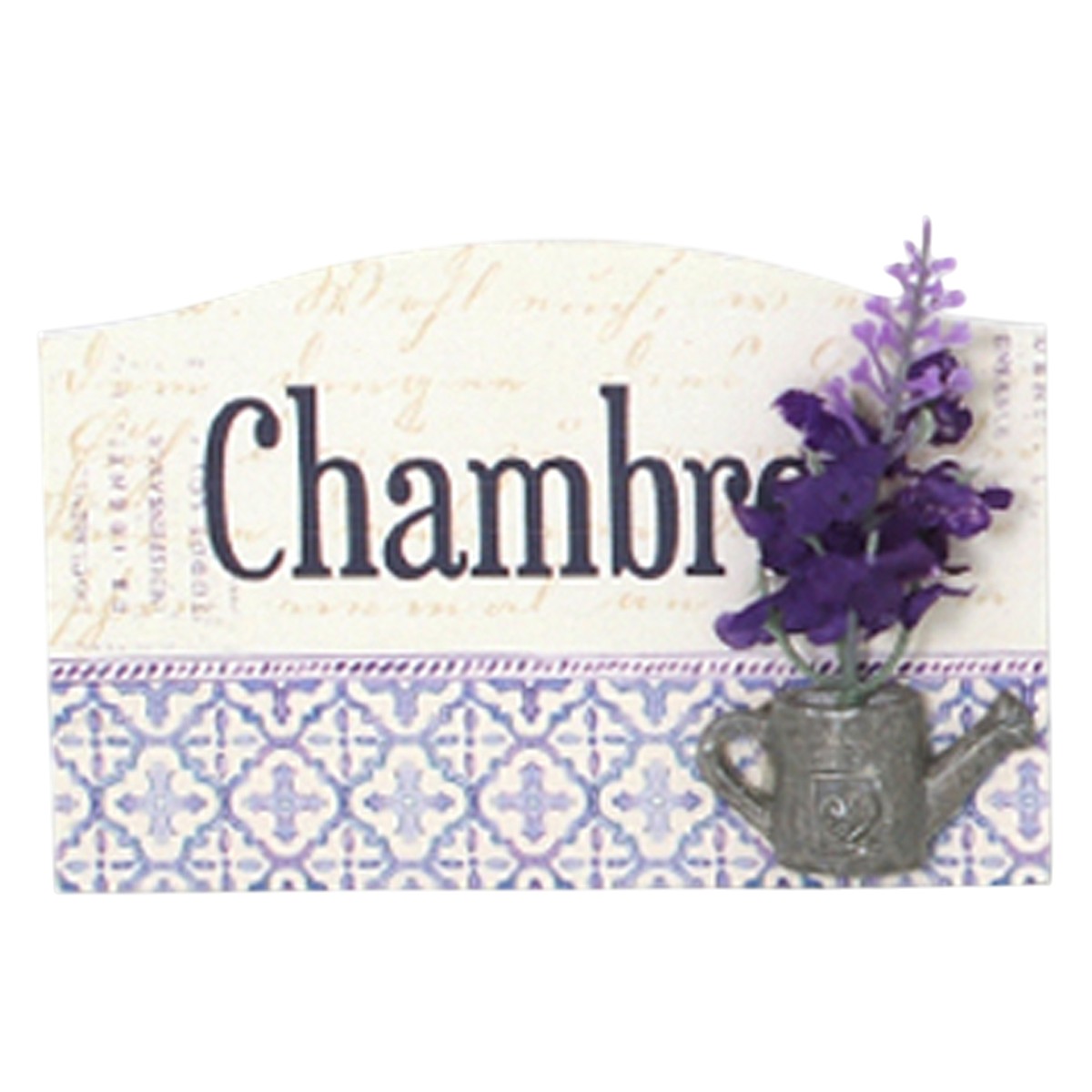 Plaque de porte bois \'Lavande\' violet beige (chambre) - 12x8 cm - [R6582]
