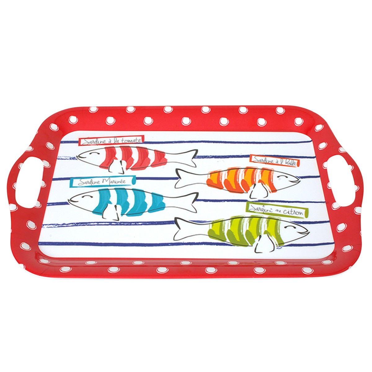 Grand plateau mélamine \'Poissons - La mer\' rouge multicolore - 41x28 cm - [R6583]