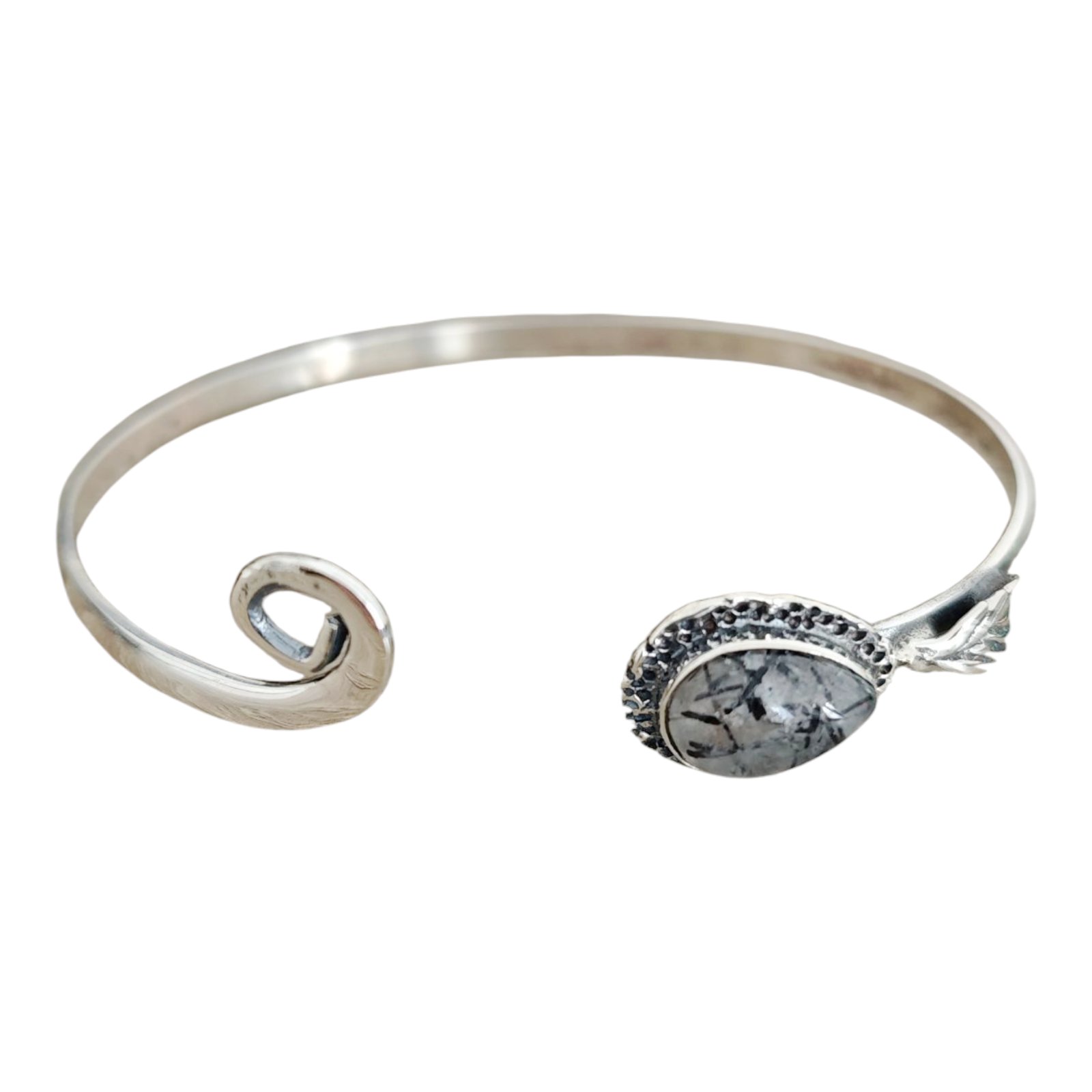 Bracelet argent artisanal \'Lyrielle\' gris argenté - 68 mm 17x12 mm - [S1693]