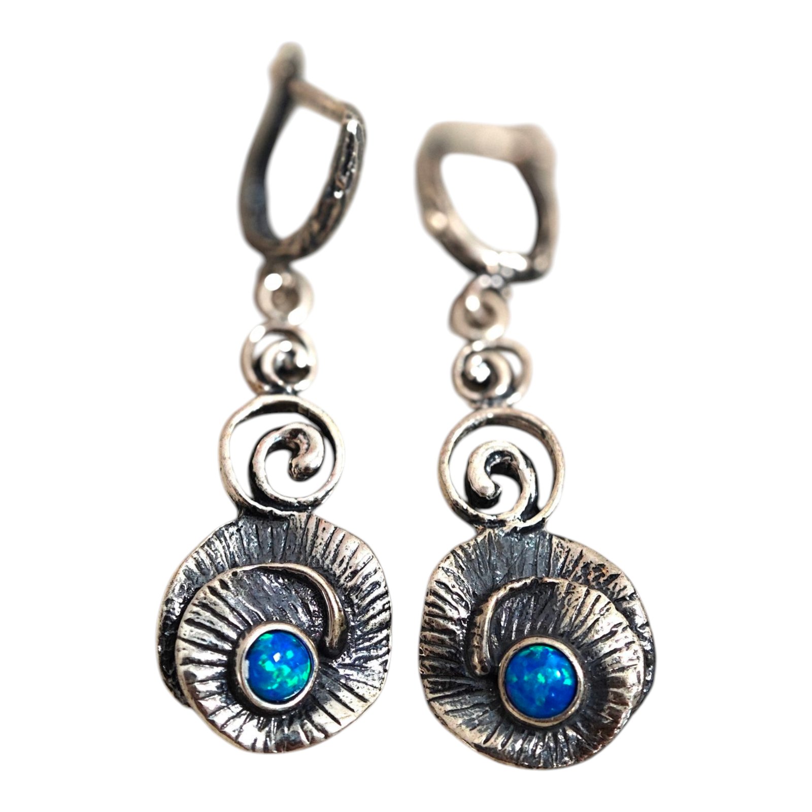 Boucles Argent \'Déesse Opale\' Blanc argenté - 30x14 mm - [S1704]