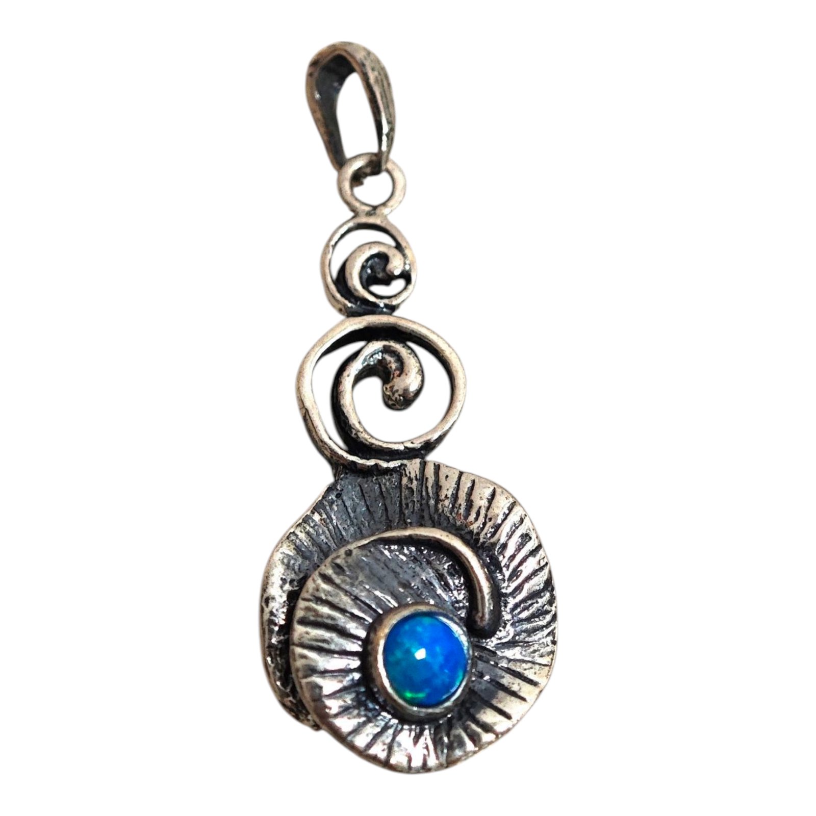 Pendentif Argent \'Déesse Opale\' bleu blanc argenté vieilli - 28x15 mm - [S1705]