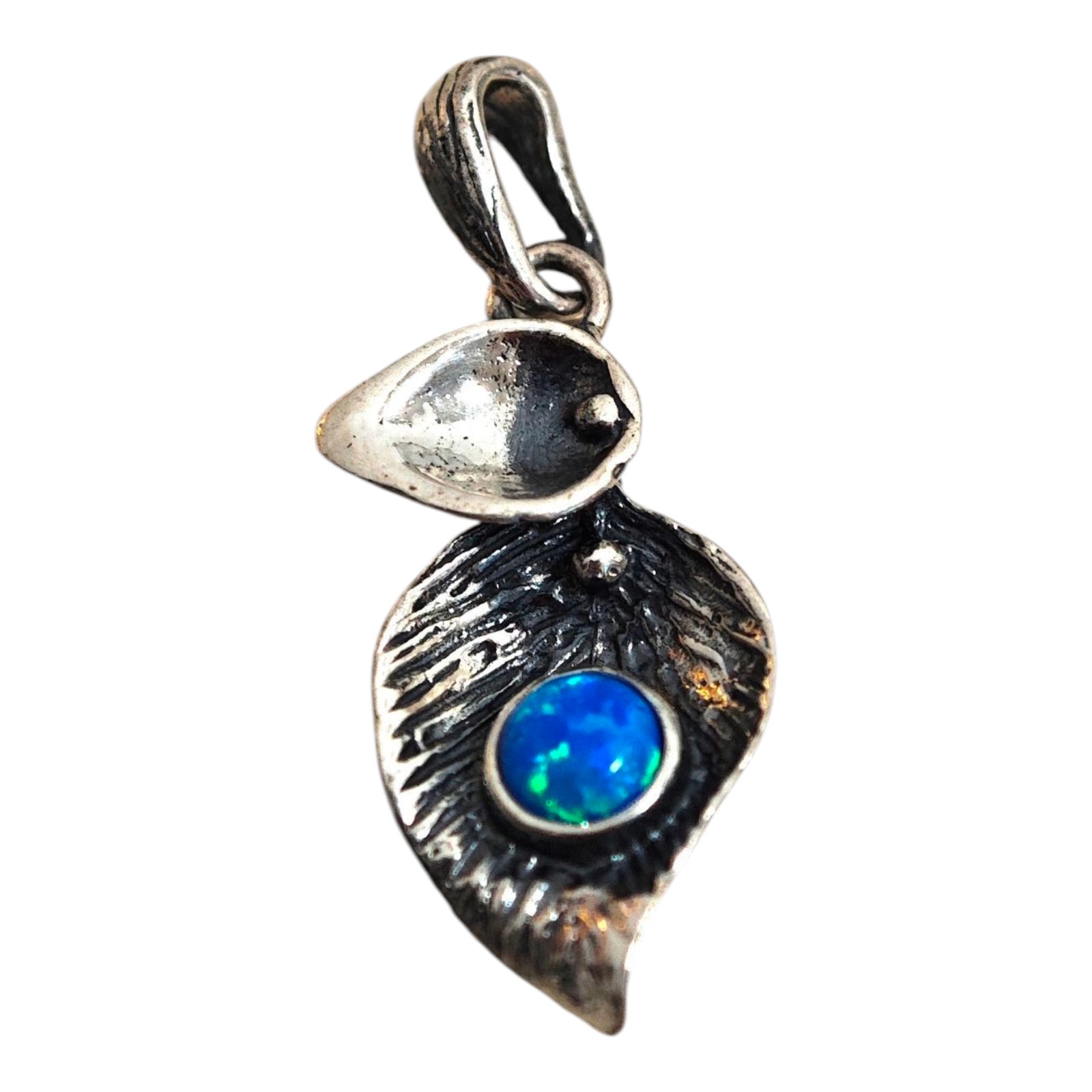 Pendentif Argent \'Déesse Opale\' bleu blanc argenté vieilli - 20x10 mm - [S1706]