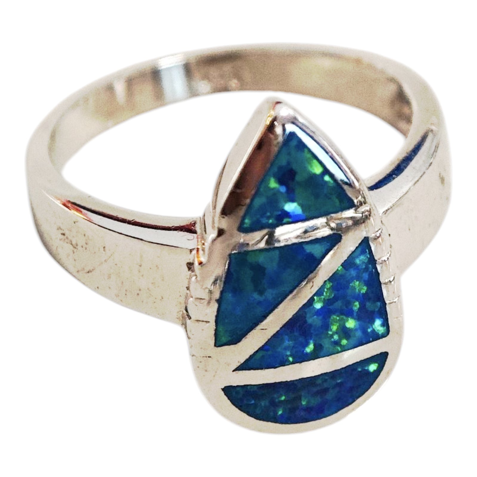 Bague Argent \'Déesse Opale\' bleu argenté vieilli - 16x10 mm - [S1708]