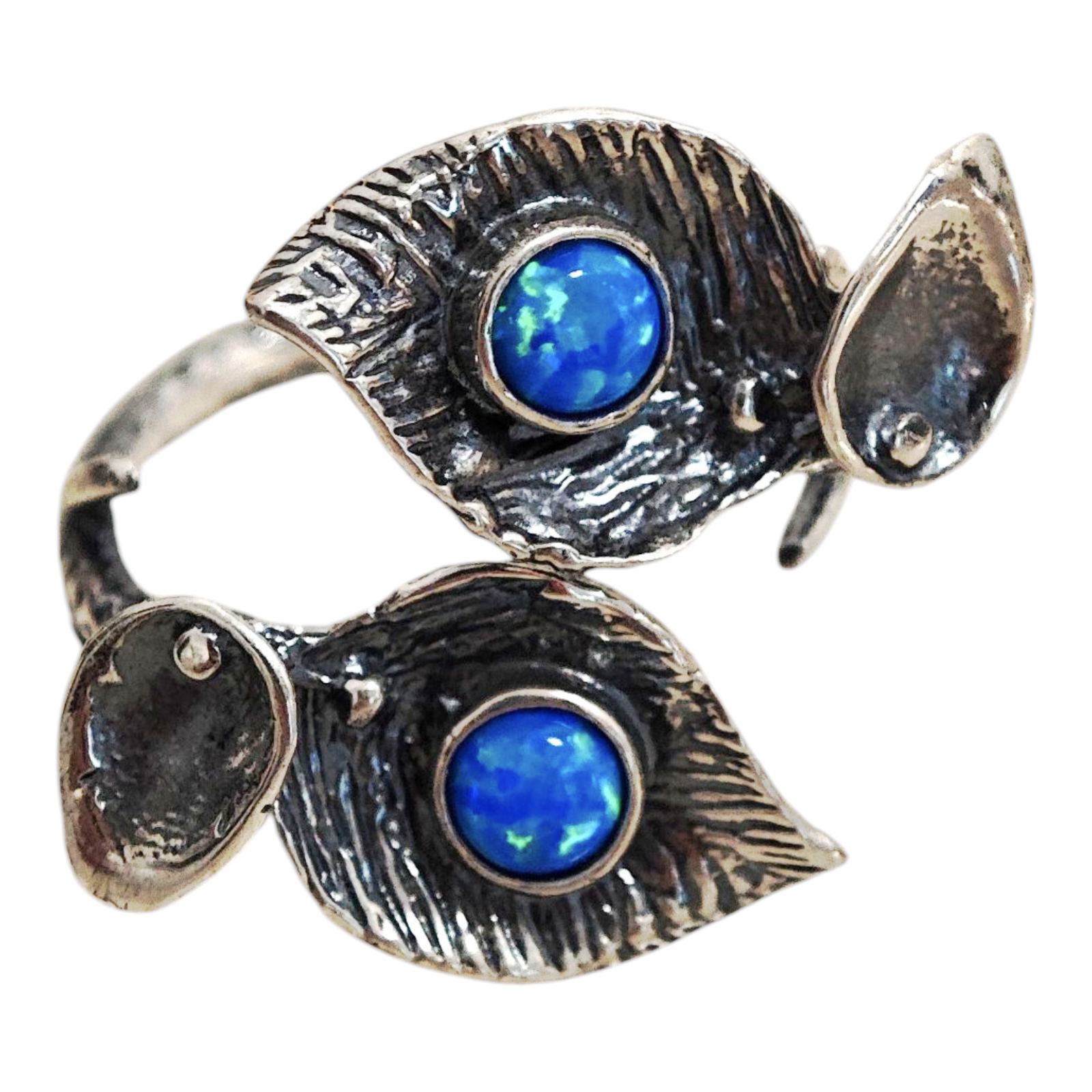 Bague Argent \'Déesse Opale\' bleu argenté vieilli - 23x20 mm - [S1709]