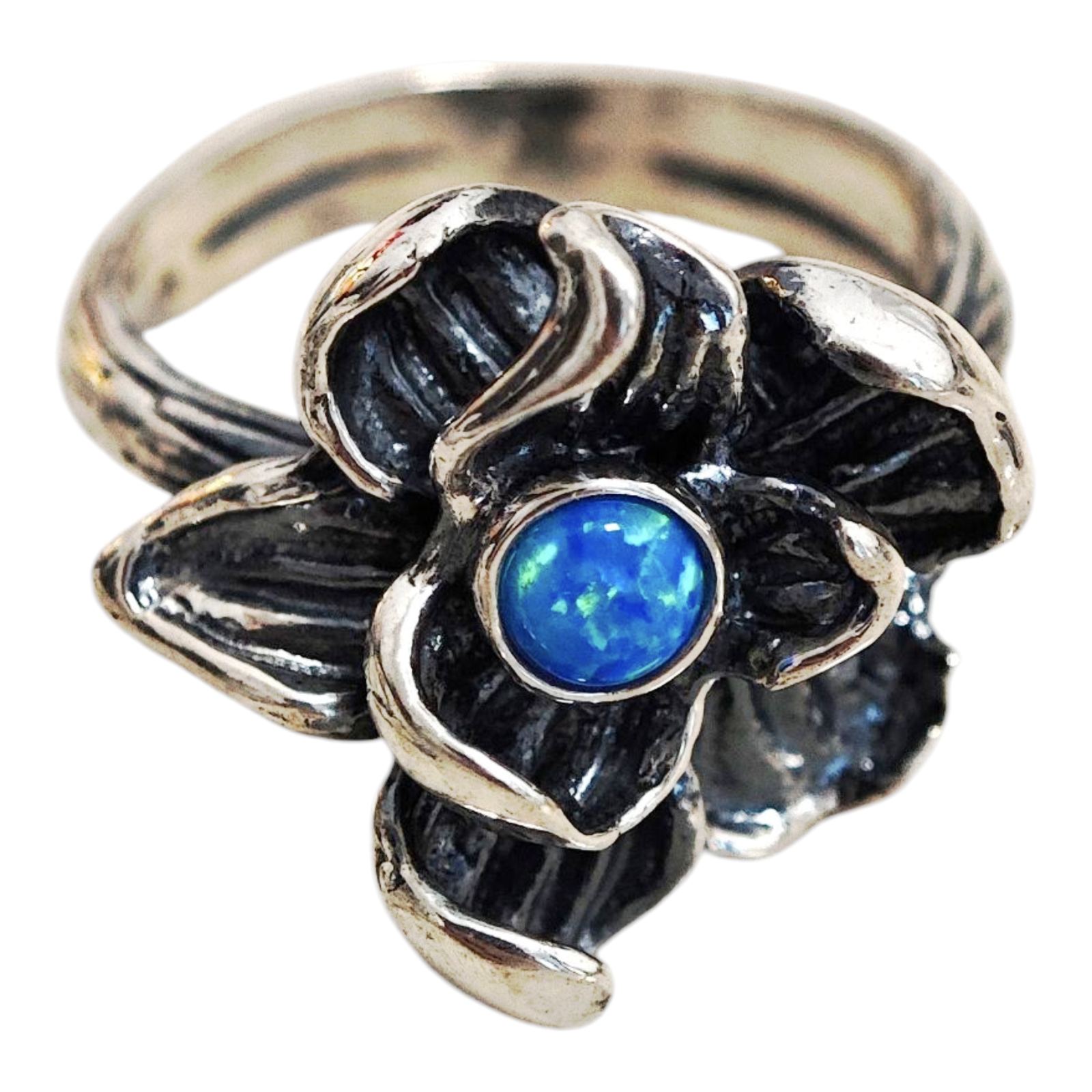 Bague Argent \'Déesse Opale\' bleu argenté vieilli - 18x18 mm - [S1711]