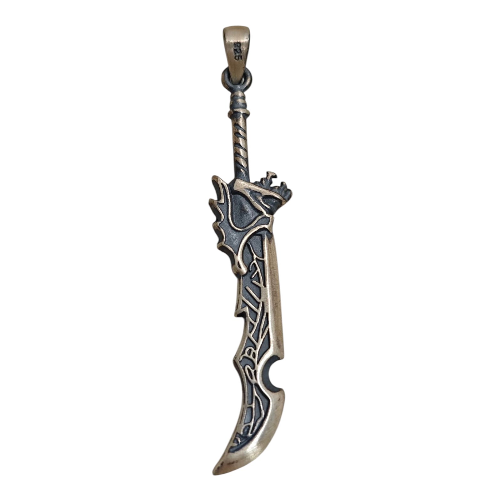 Pendentif Argent artisanal \'Vikings\' argenté vieilli - 55x12 mm  - [S1715]