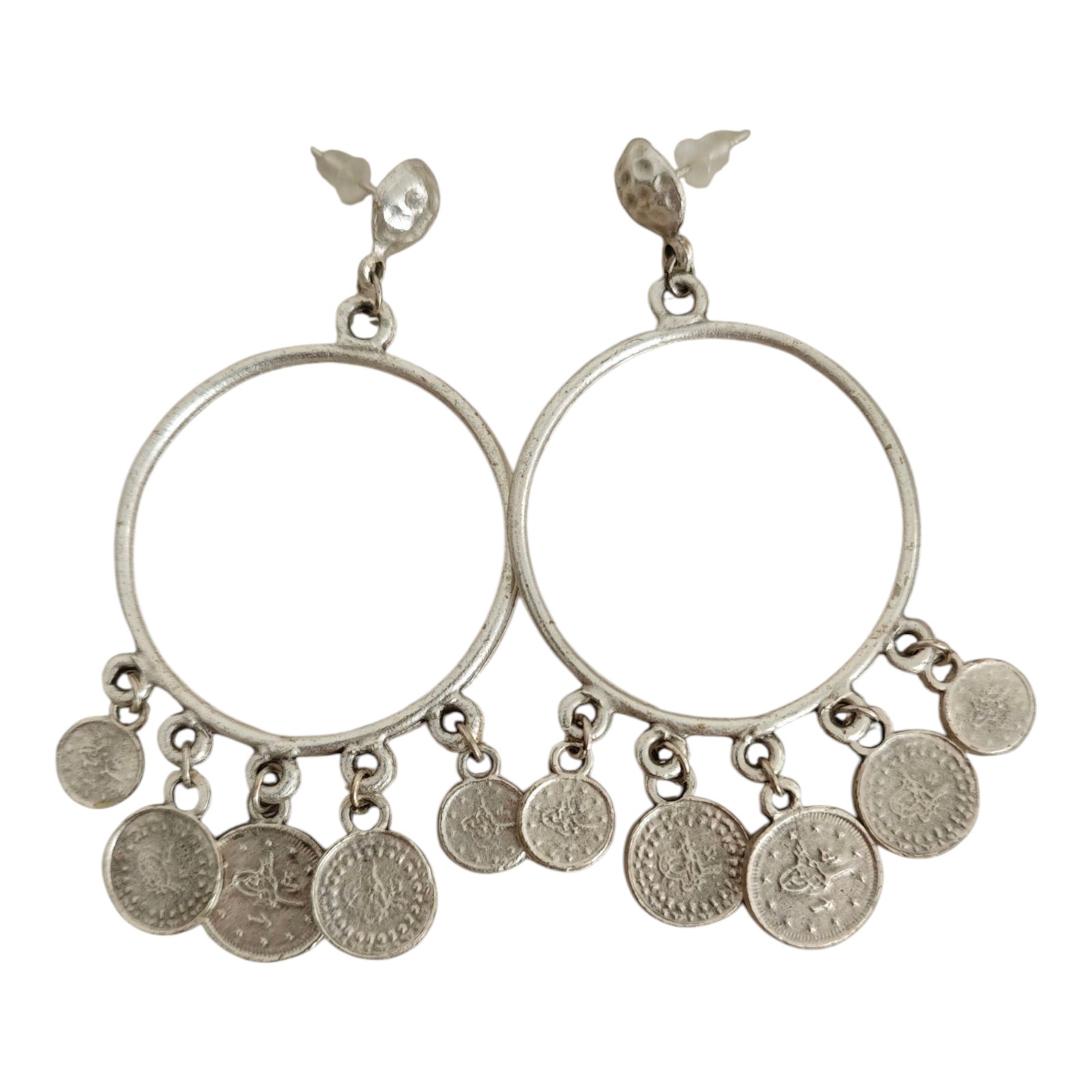 Boucles artisanales \'Cléopatra\' argenté vieilli  - 75x38 mm - [S1717]