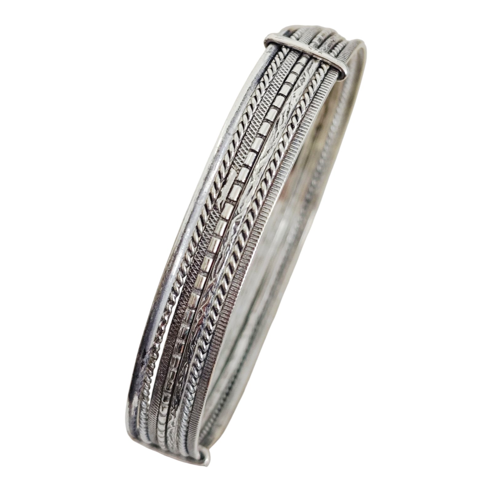 Bracelet argent \'Semainier\' argenté vieilli - 68 mm, 10 mm, 7 rangs - [S1722]