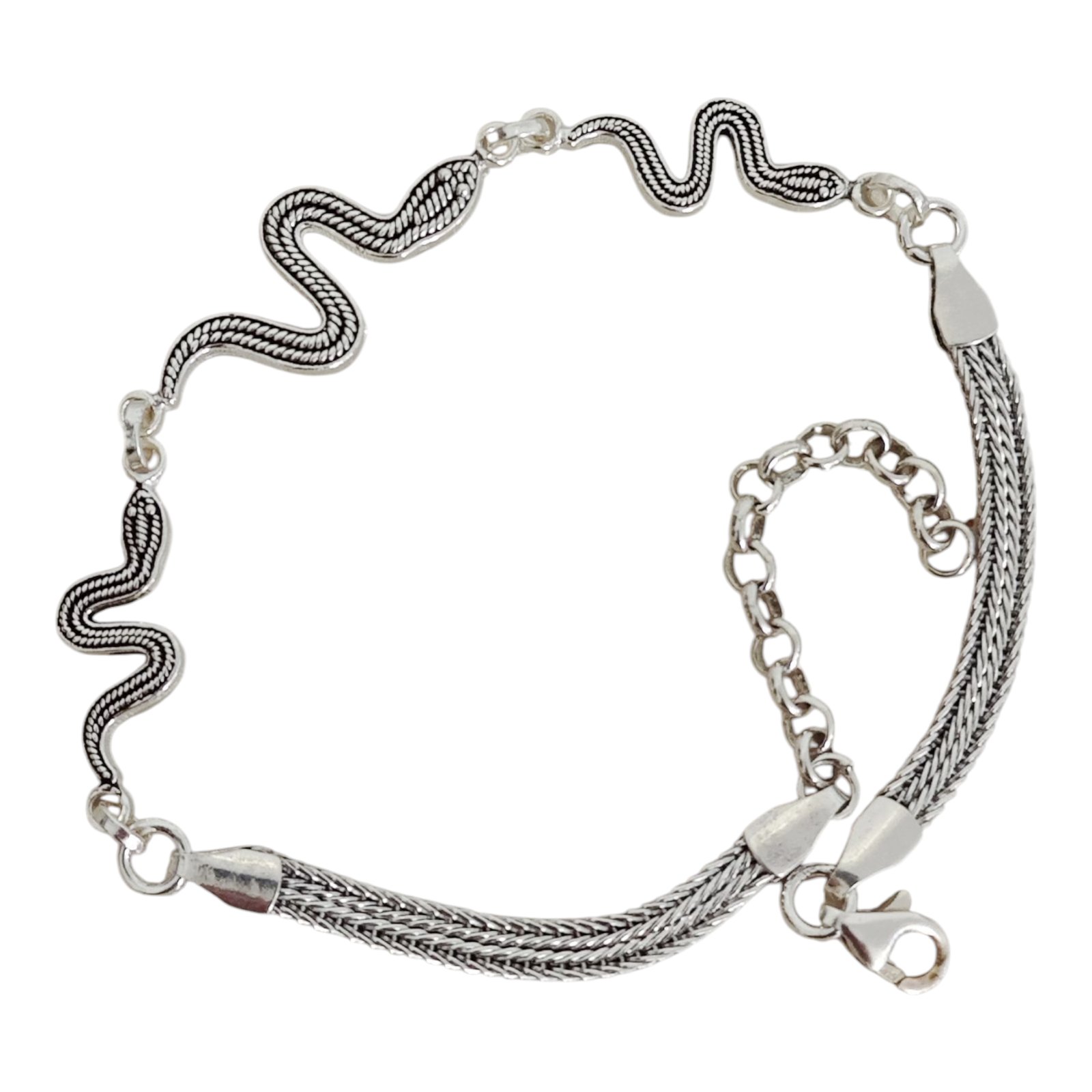 Bracelet argent artisanal \'Cleopatra\' argenté vieilli - 85x11 mm (serpents) - [S1723]