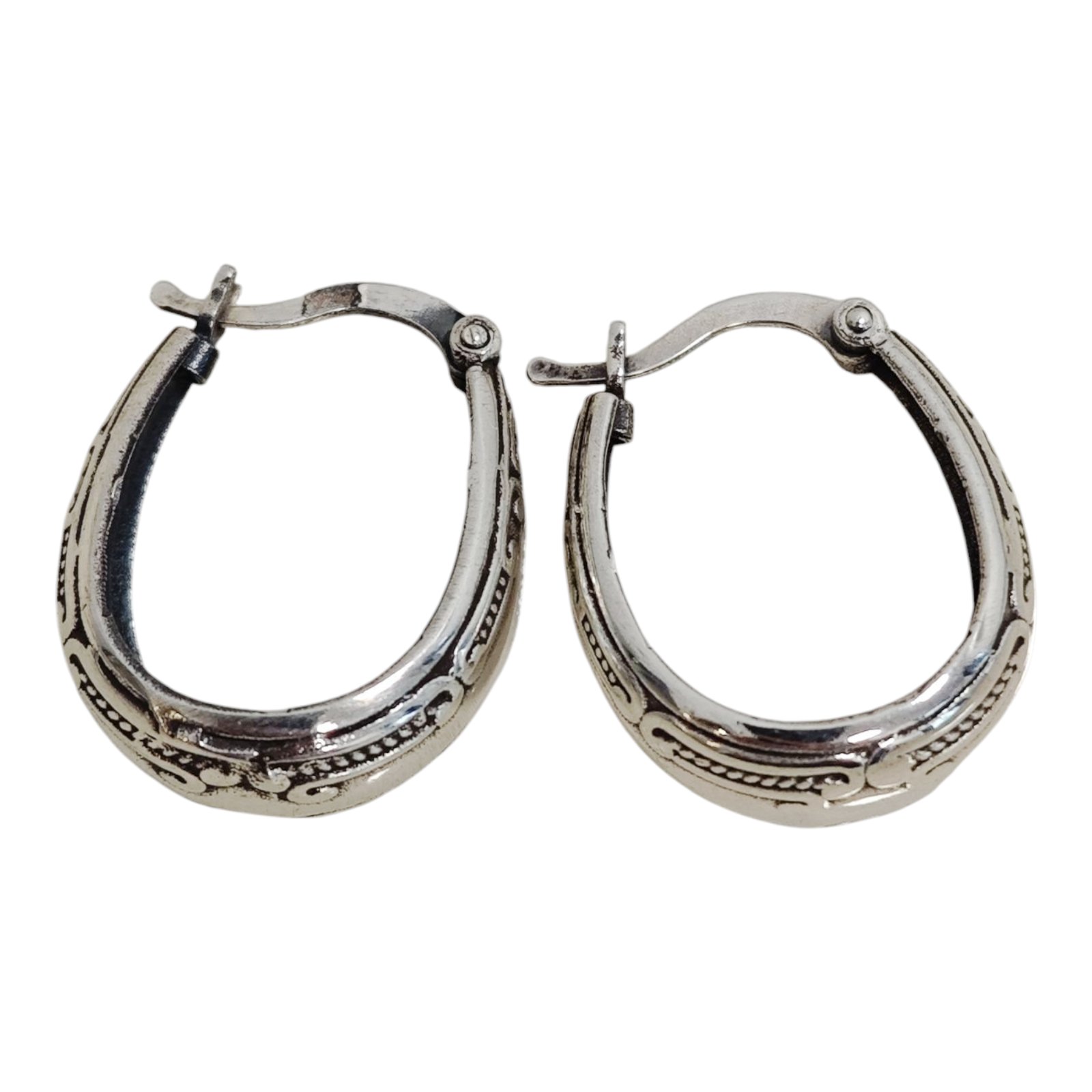 Créoles Argent \'Cleopatra\' argenté vieilli - 20x15x9 mm - [S1724]