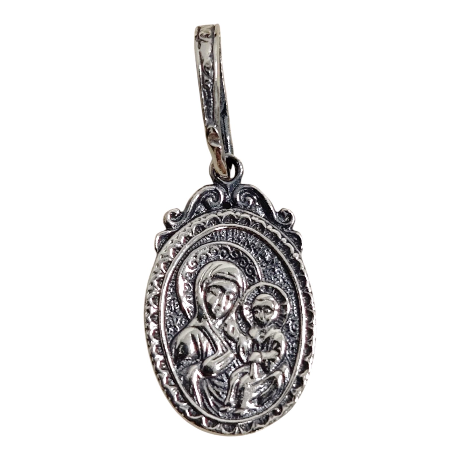 Pendentif argent \'Vierge Marie\' argent vieilli - 18x12 mm (orthodoxe) - [S1730]