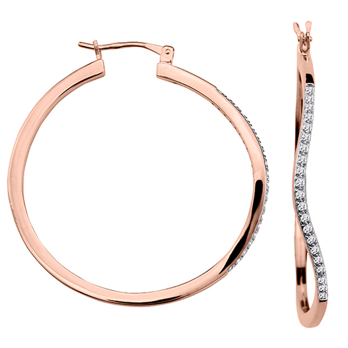 Créoles plaqué or \'Ondulations\' blanc doré rosé - 35 mm 1 mm - [Q4844]