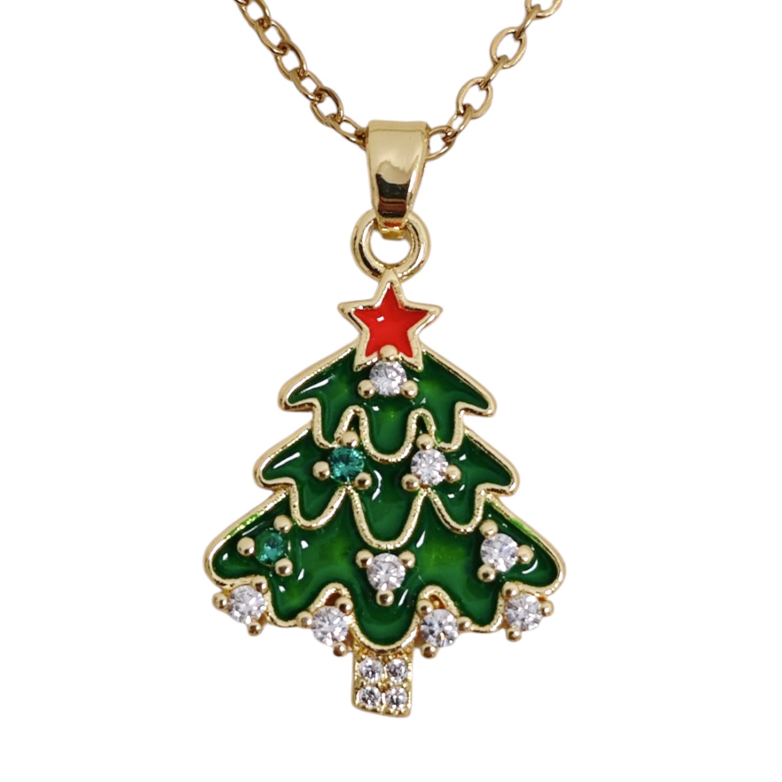 Collier créateur acier \'Noël\' vert doré - 20x16 mm (sapin) - [S1763]