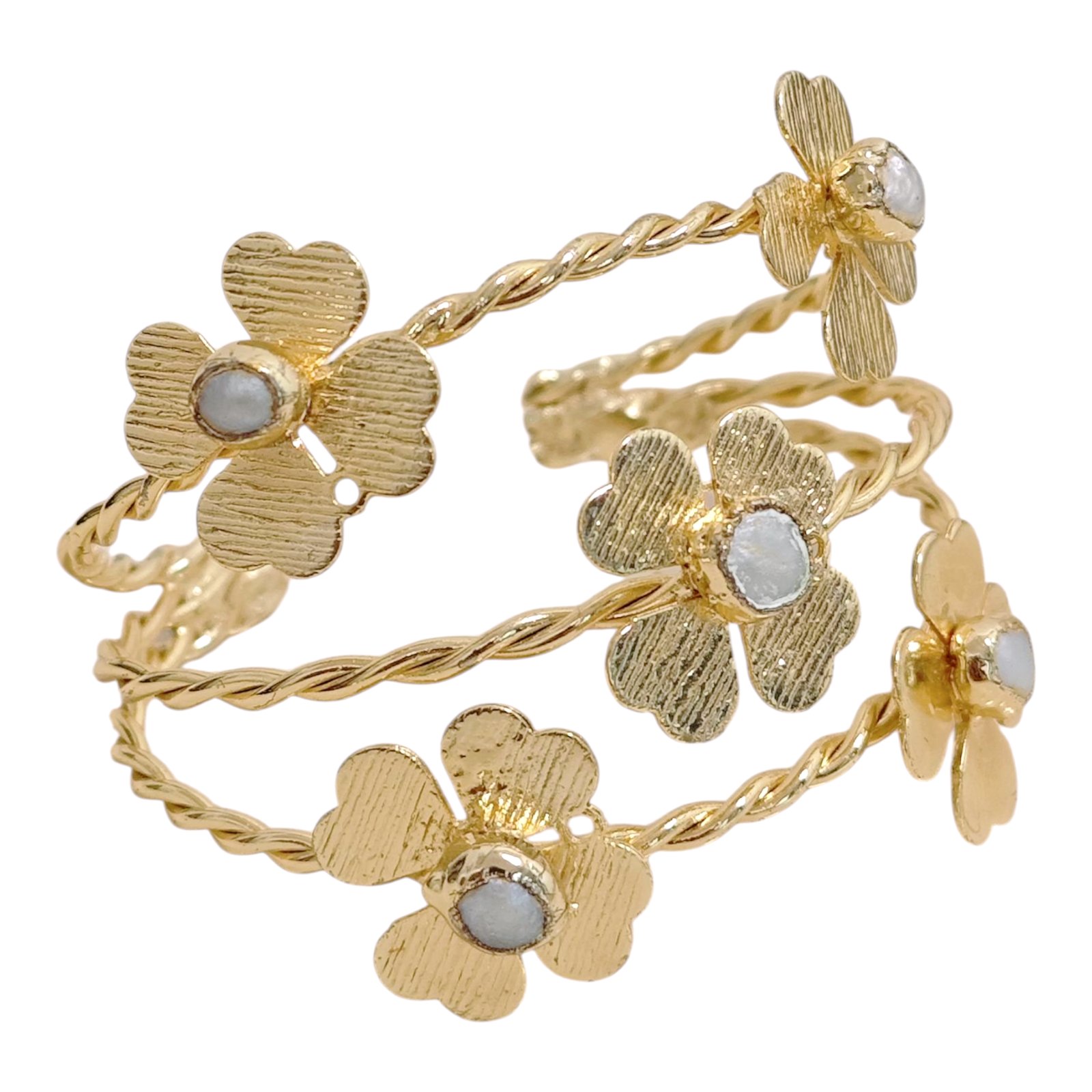 Bracelet artisanal \'Cléopatra\' blanc doré - 60 mm 55x55 mm (fleurs) - [S1767]