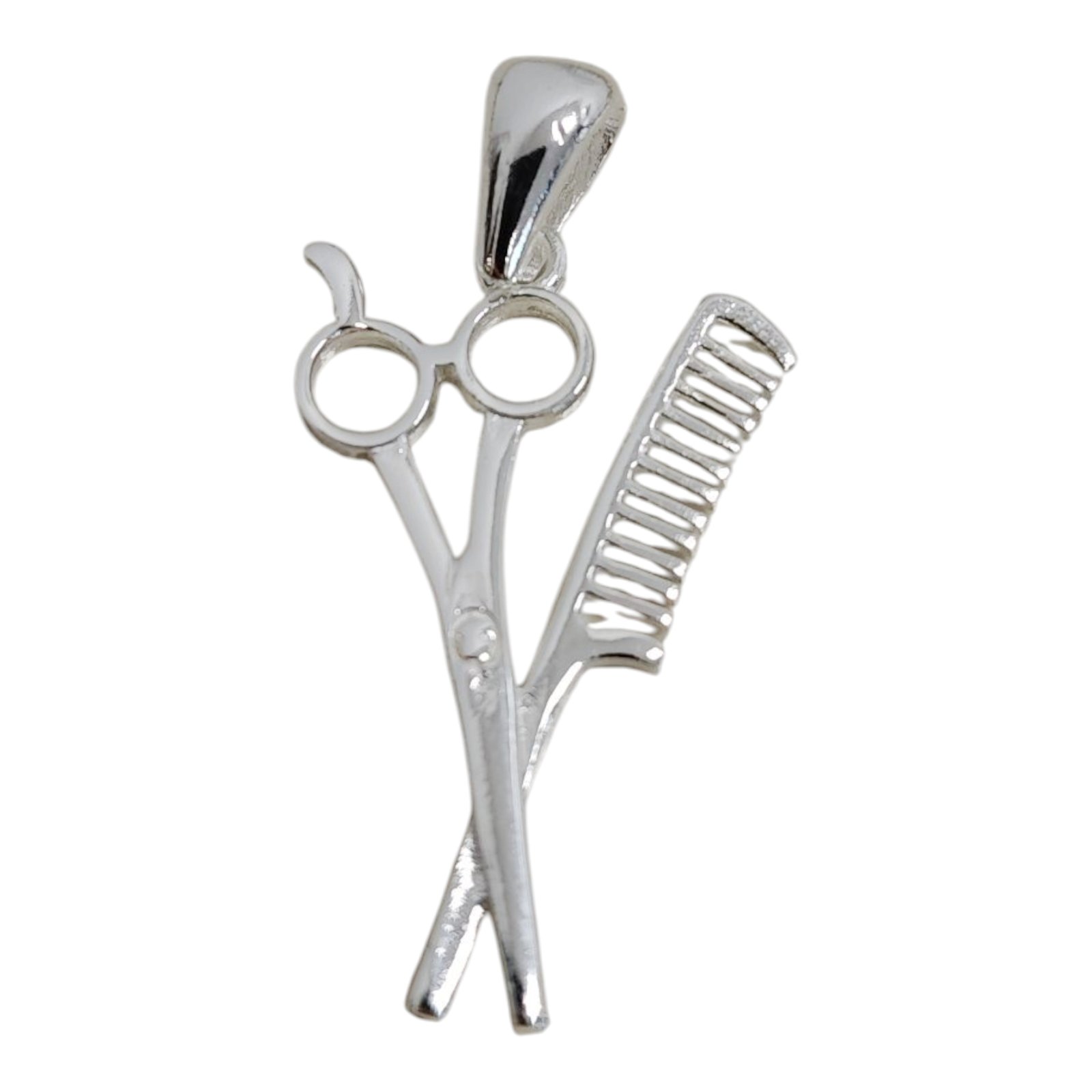Pendentif Argent artisanal \'Passion Coiffure\' argenté - 27x20 mm - [S1789]