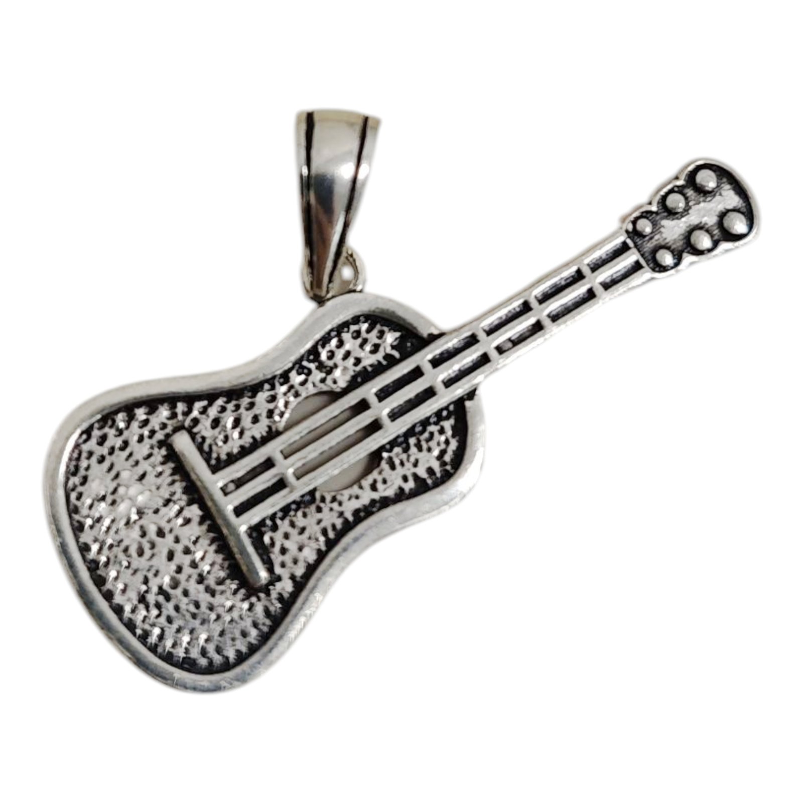 Pendentif Argent \'Guitare Folk\' argenté - 40x15 mm - [S1791]