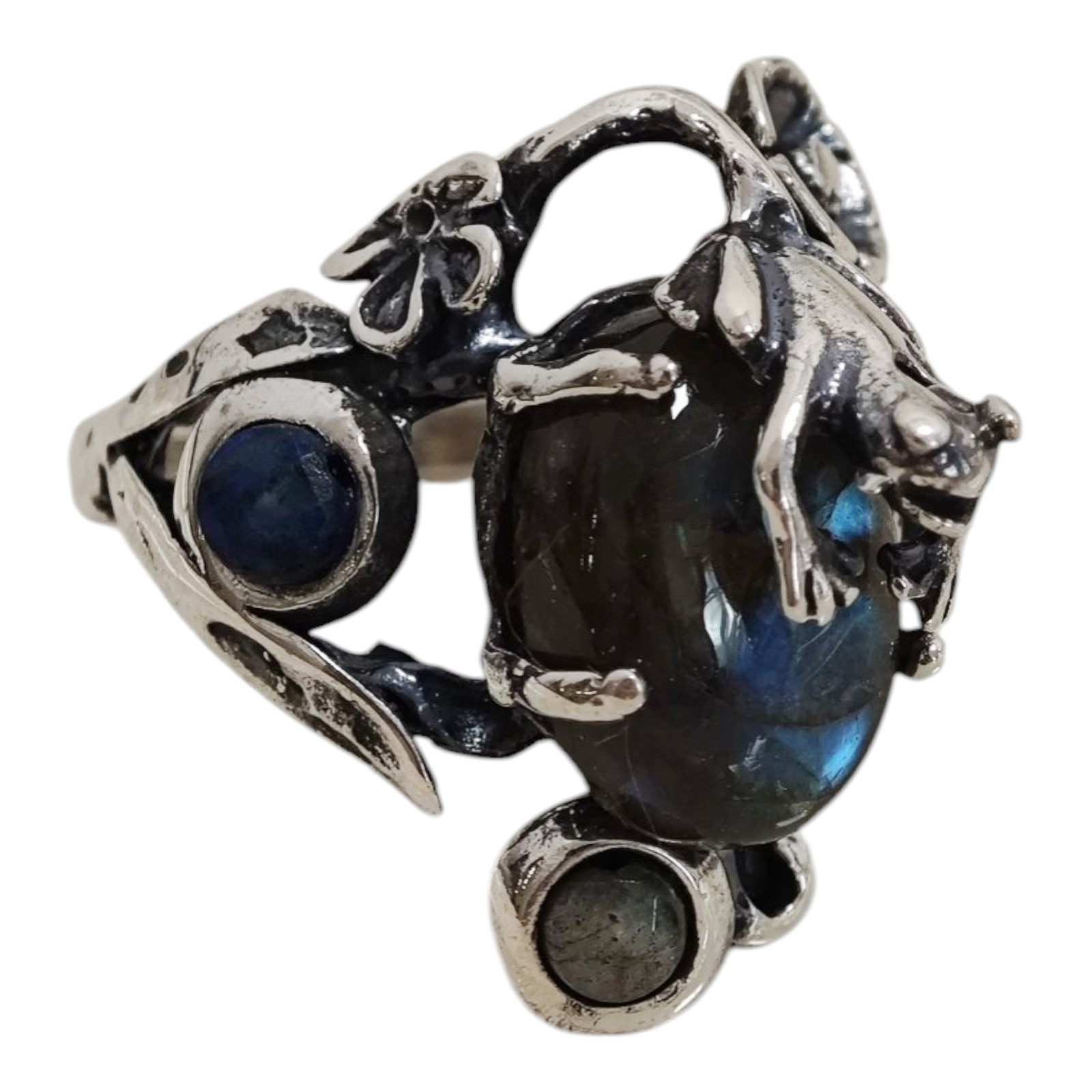 Bague argent \'Lyrielle\' labradorite (grenouille) - 23x20 mm (ajustable) - [S1793]