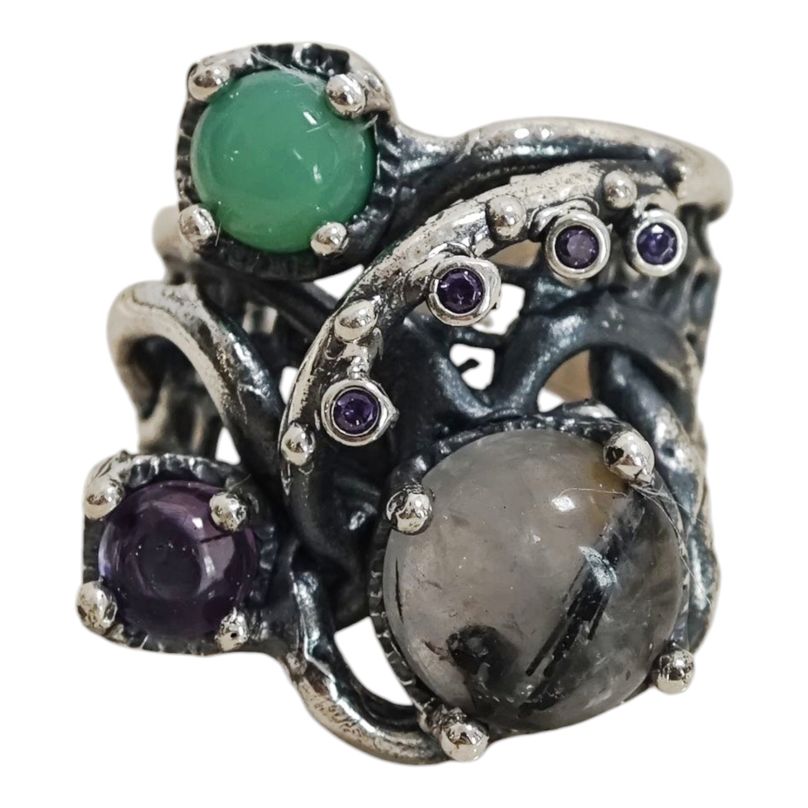 Bague argent \'Lyrielle\' gris vert violet - 23 mm - [S1796]