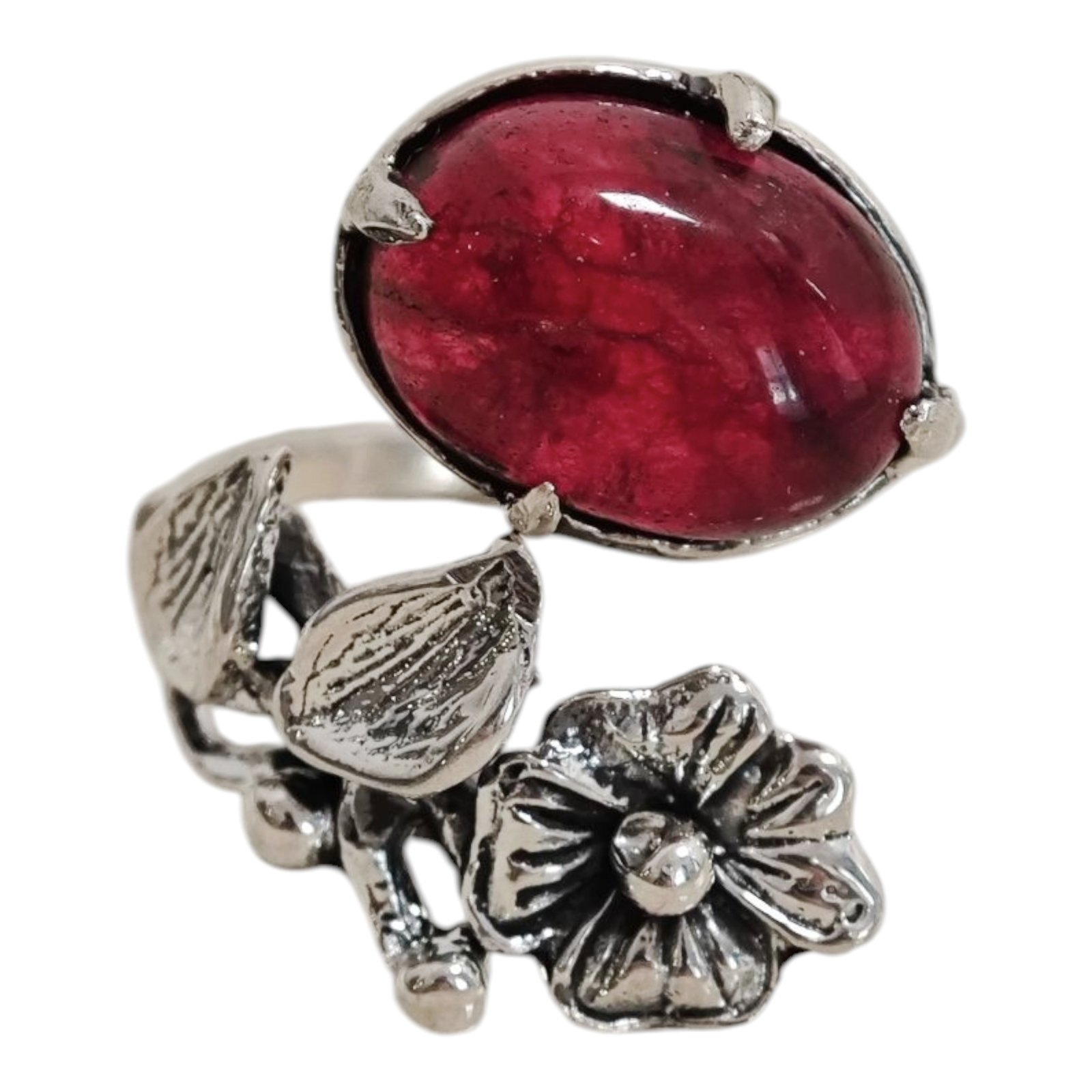 Bague argent \'Lyrielle\' rouge - 25x20 mm (ajustable) - [S1800]