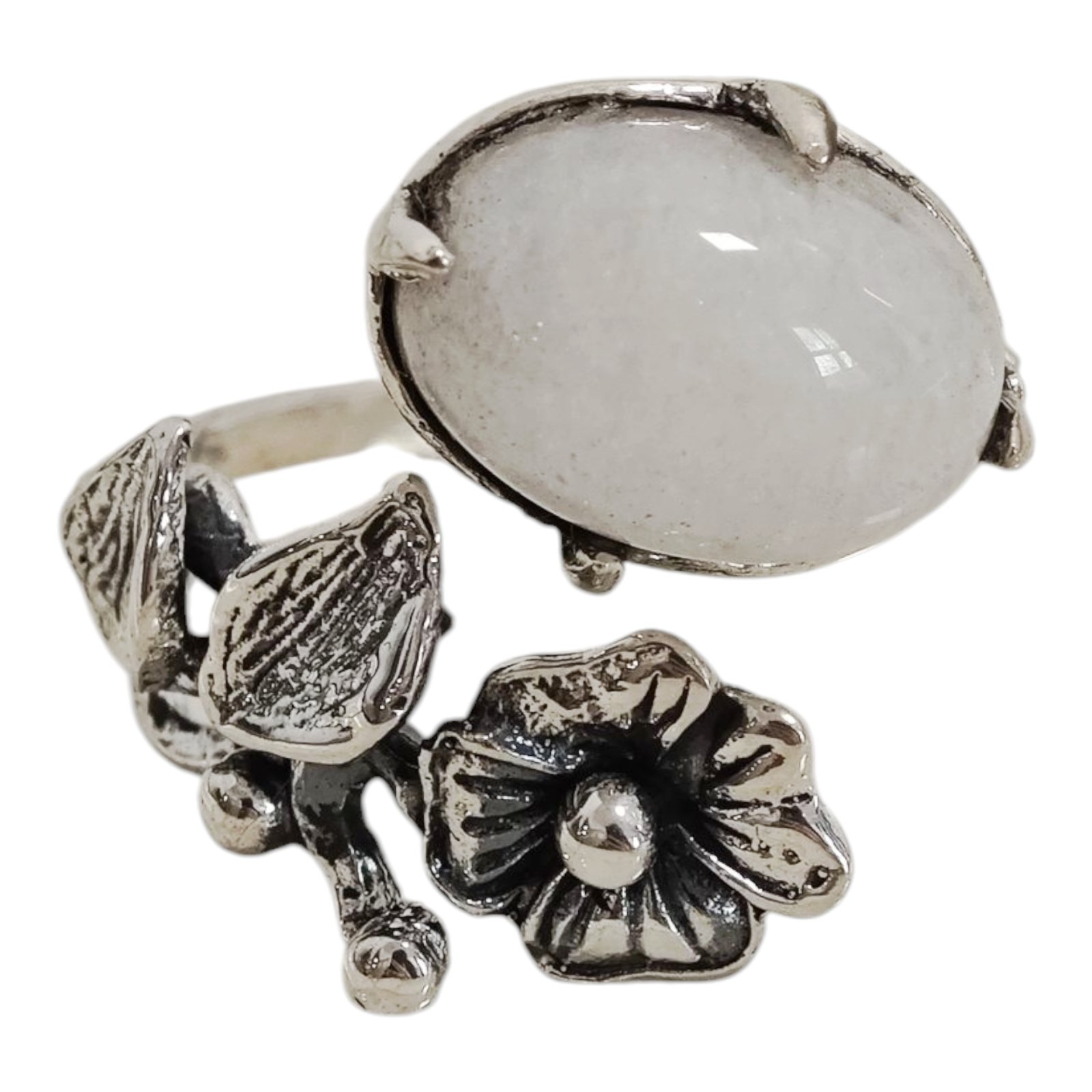 Bague argent \'Lyrielle\' pierre de lune - 25x20 mm (ajustable) - [S1803]
