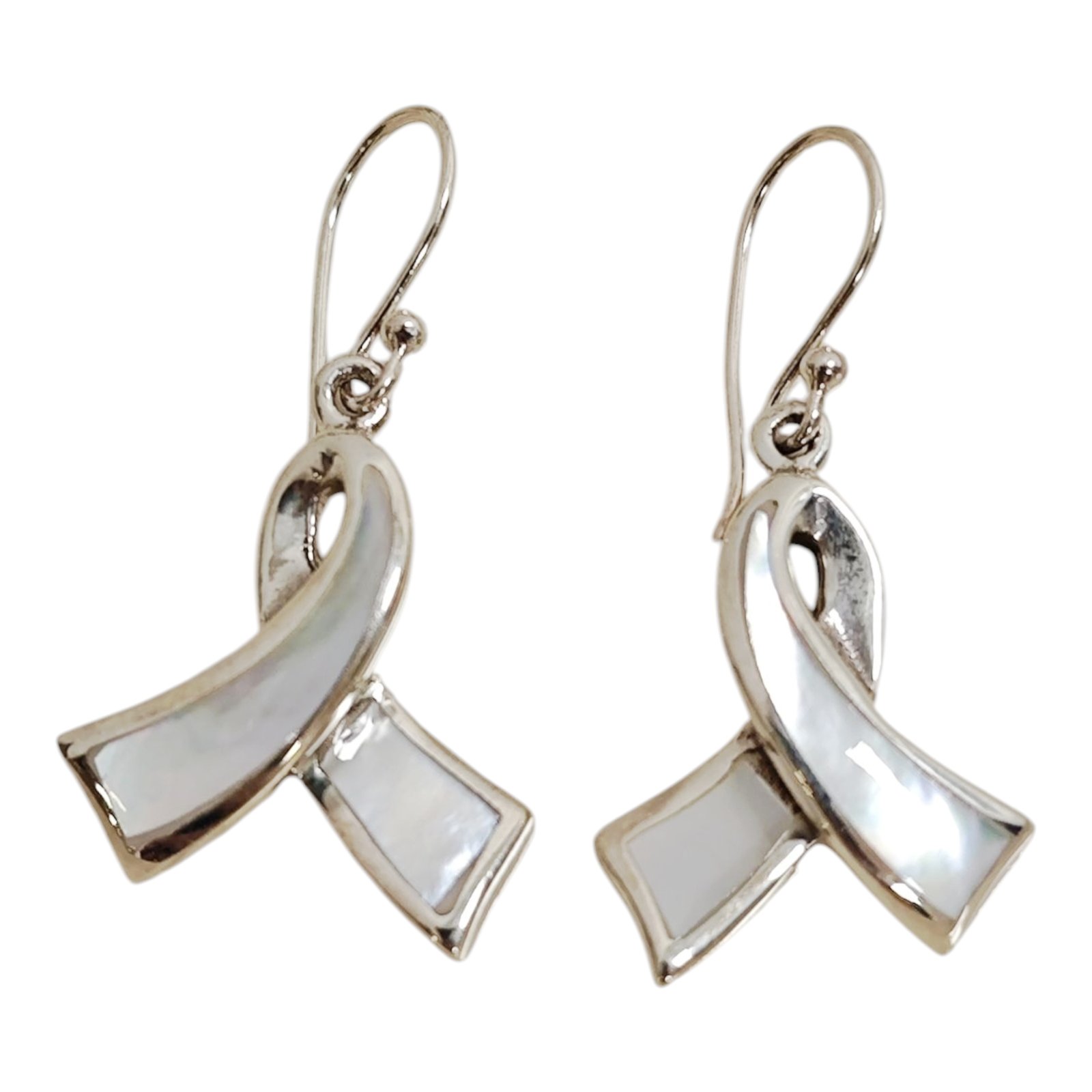 Boucles Argent \'Sagesse\' nacre argenté - 20x18 mm (ruban) - [S1810]