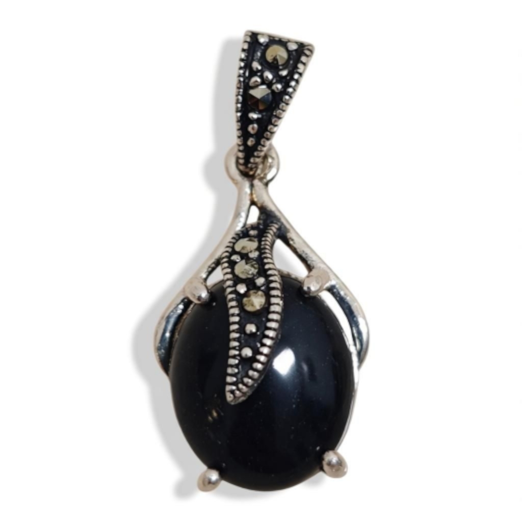 Pendentif Argent \'Sappho\' onyx marcassite - 15x12 mm - [S1811]