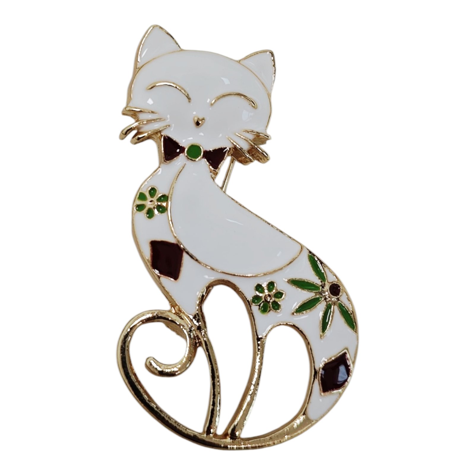 Broche Créateur \'Chat\' blanc doré - 50x30 mm - [S1817]