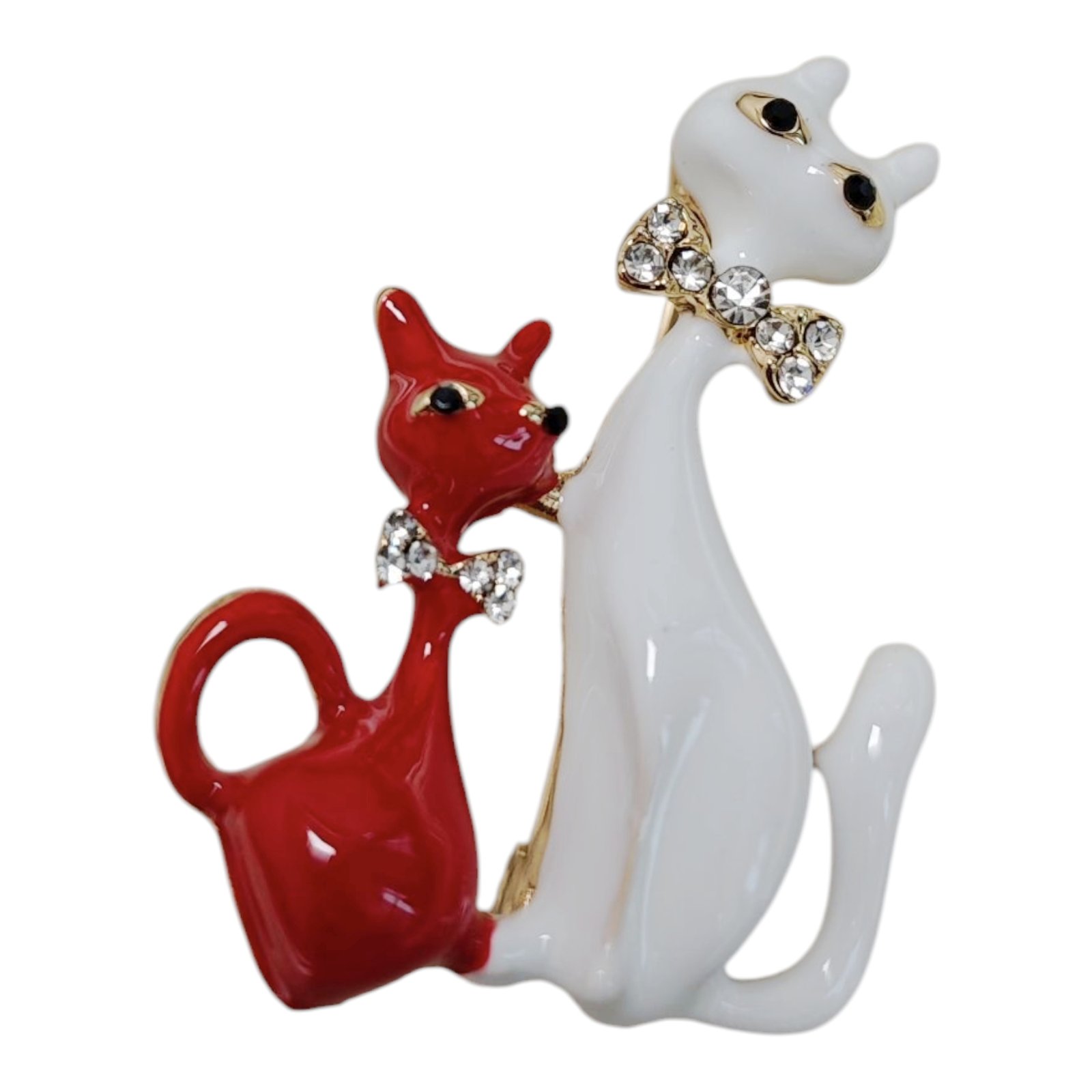 Broche Créateur \'Chat\' rouge blanc - 40x30 mm - [S1818]