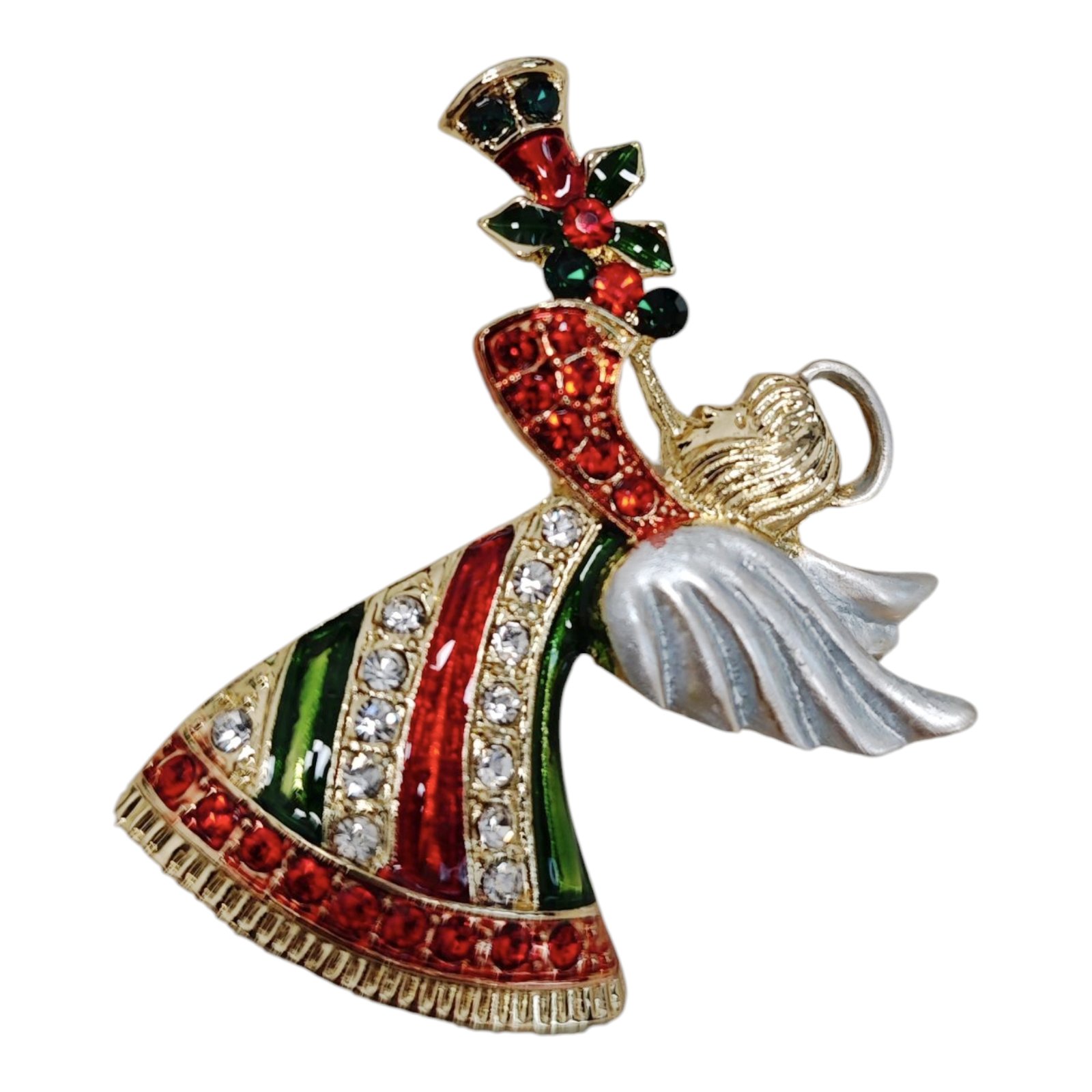 Broche Créateur \'Noël\' vert rouge - 45x40 mm (ange) - [S1823]