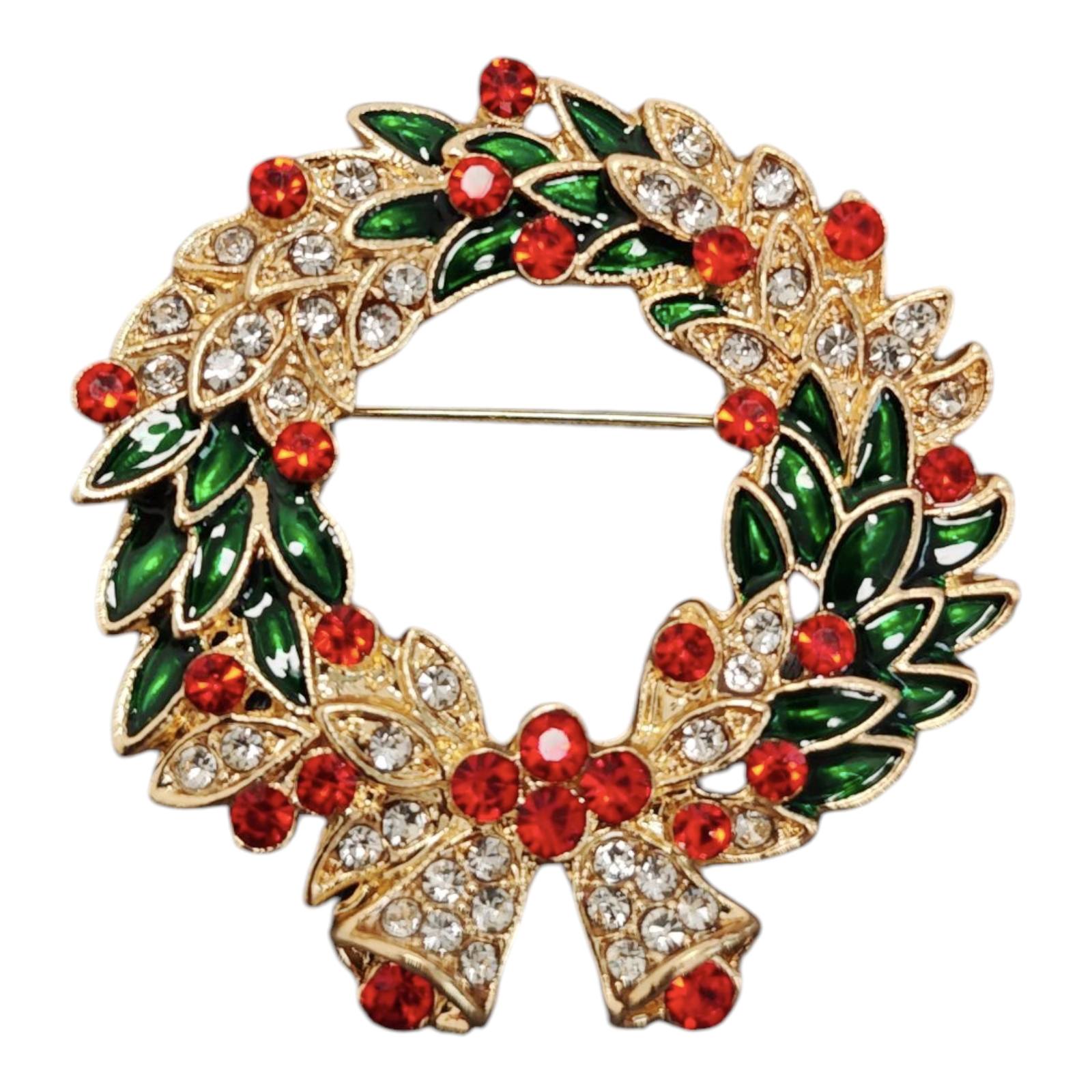 Broche Créateur \'Noël\' vert rouge - 40 mm (couronne) - [S1824]