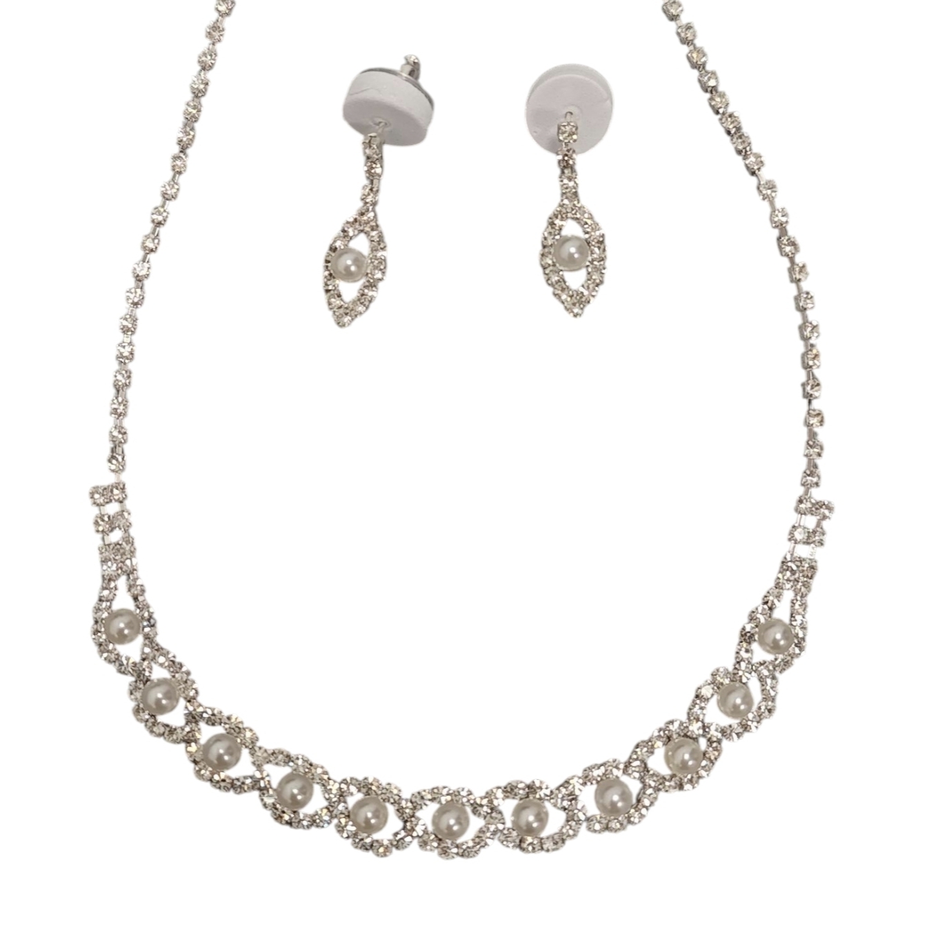 Parure créateur \'Catherine\' ivoire argenté - collier et boucles d\'oreilles - [S1829]