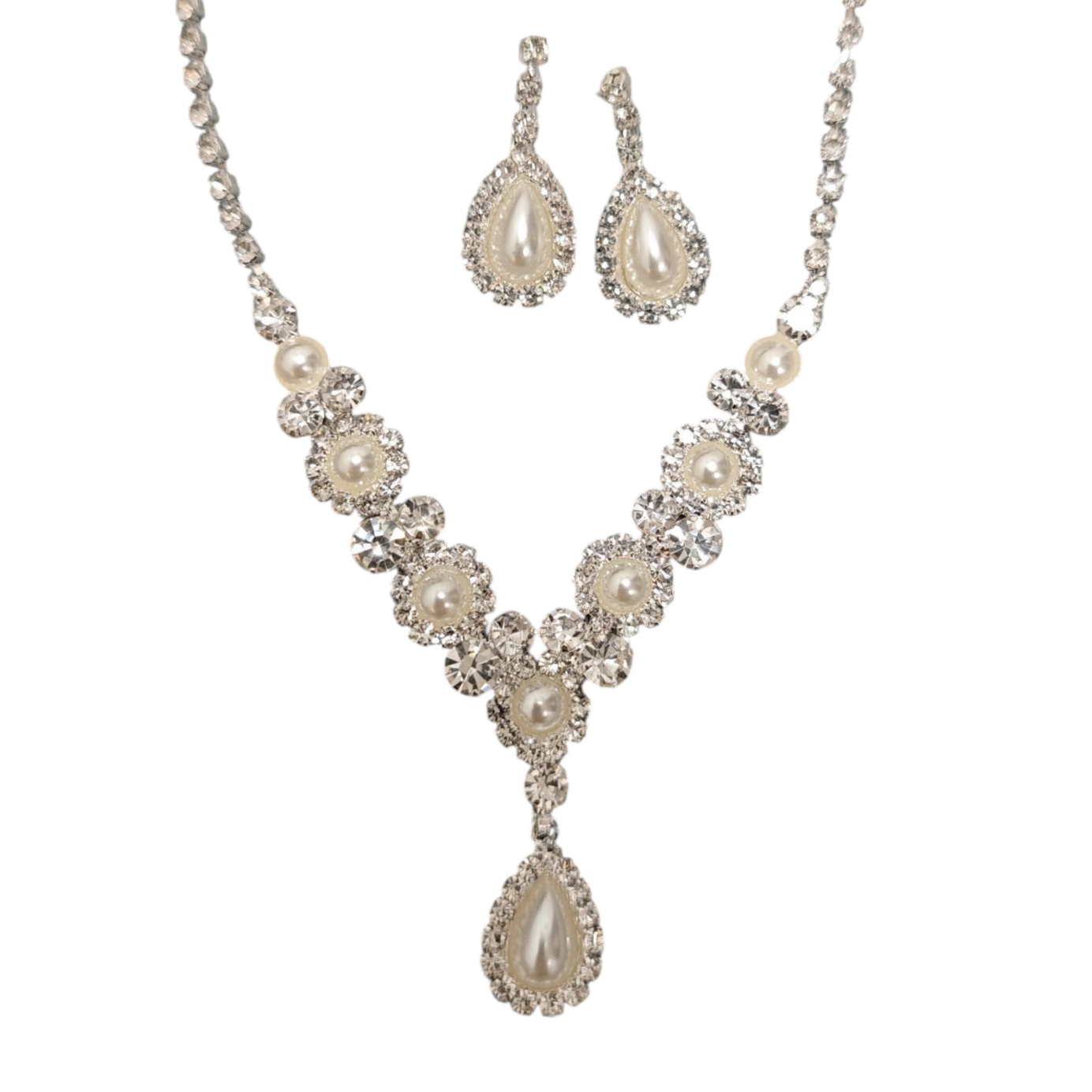 Parure créateur \'Catherine\' ivoire argenté - collier et boucles d\'oreilles - [S1831]
