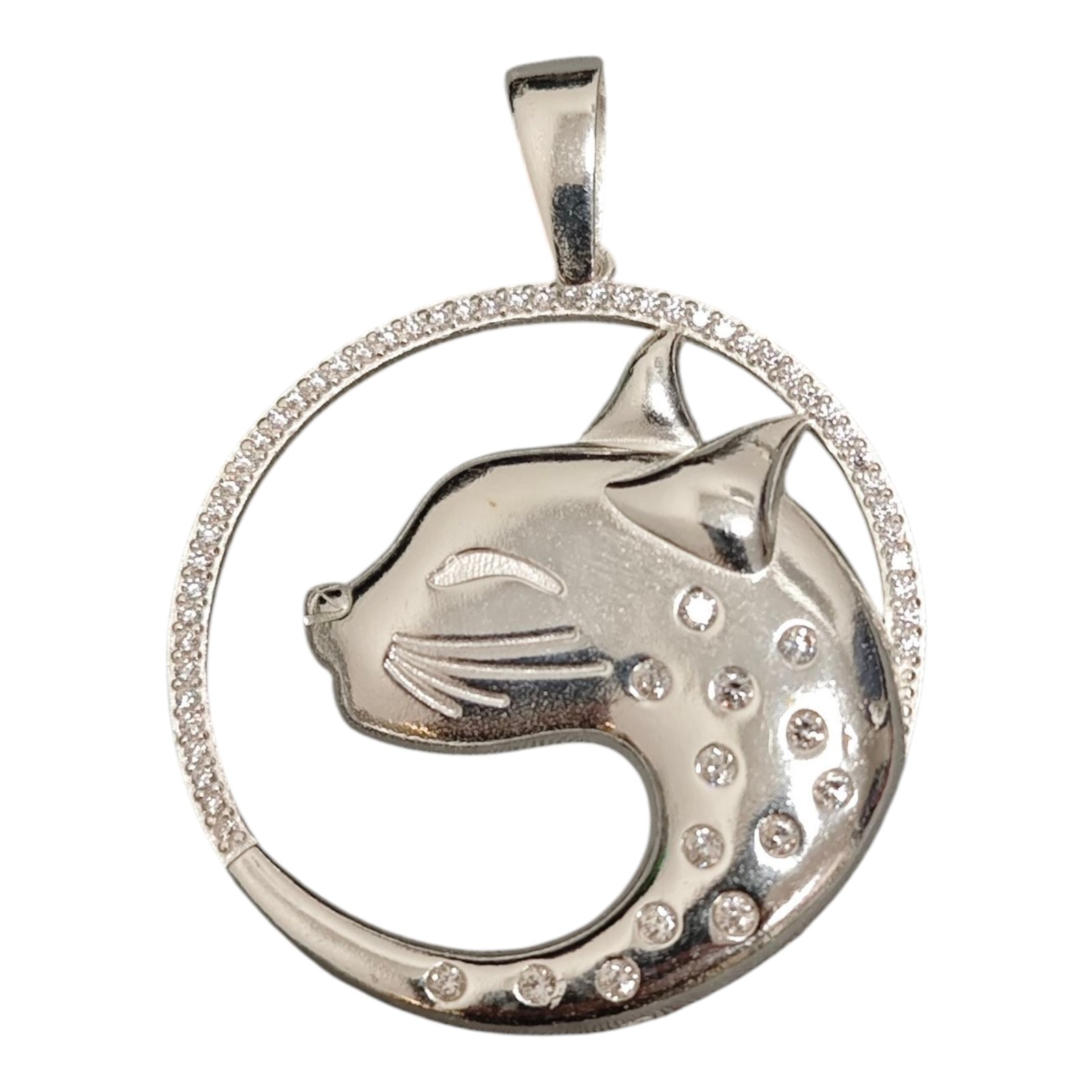 Pendentif Argent \'Panthère\' blanc argenté - 4 cm - [S1834]