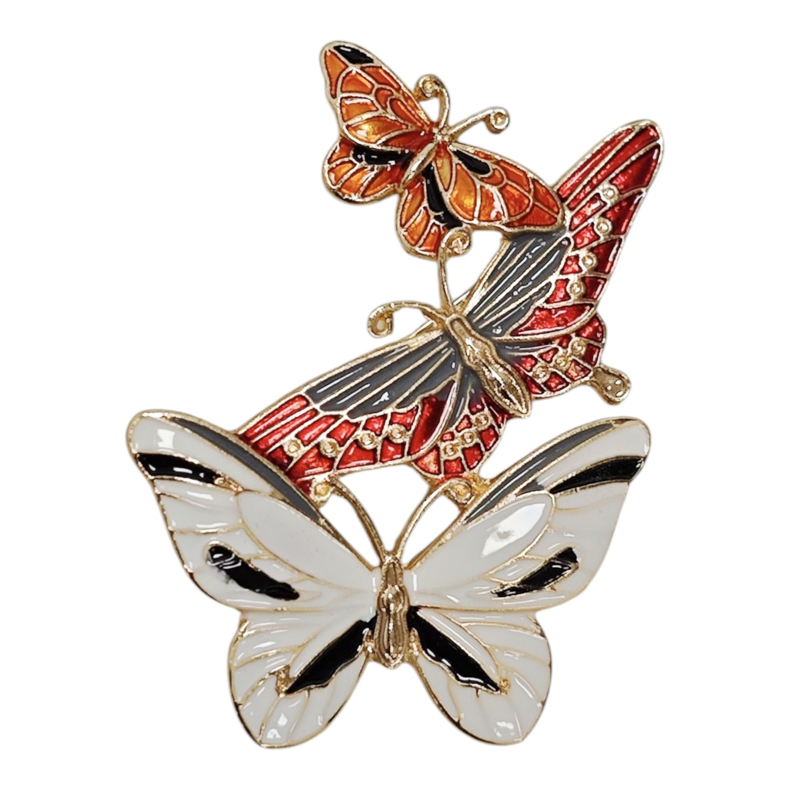 Broche créateur \'Papillons\' rouge blanc - 55x40 mm - [S1849]