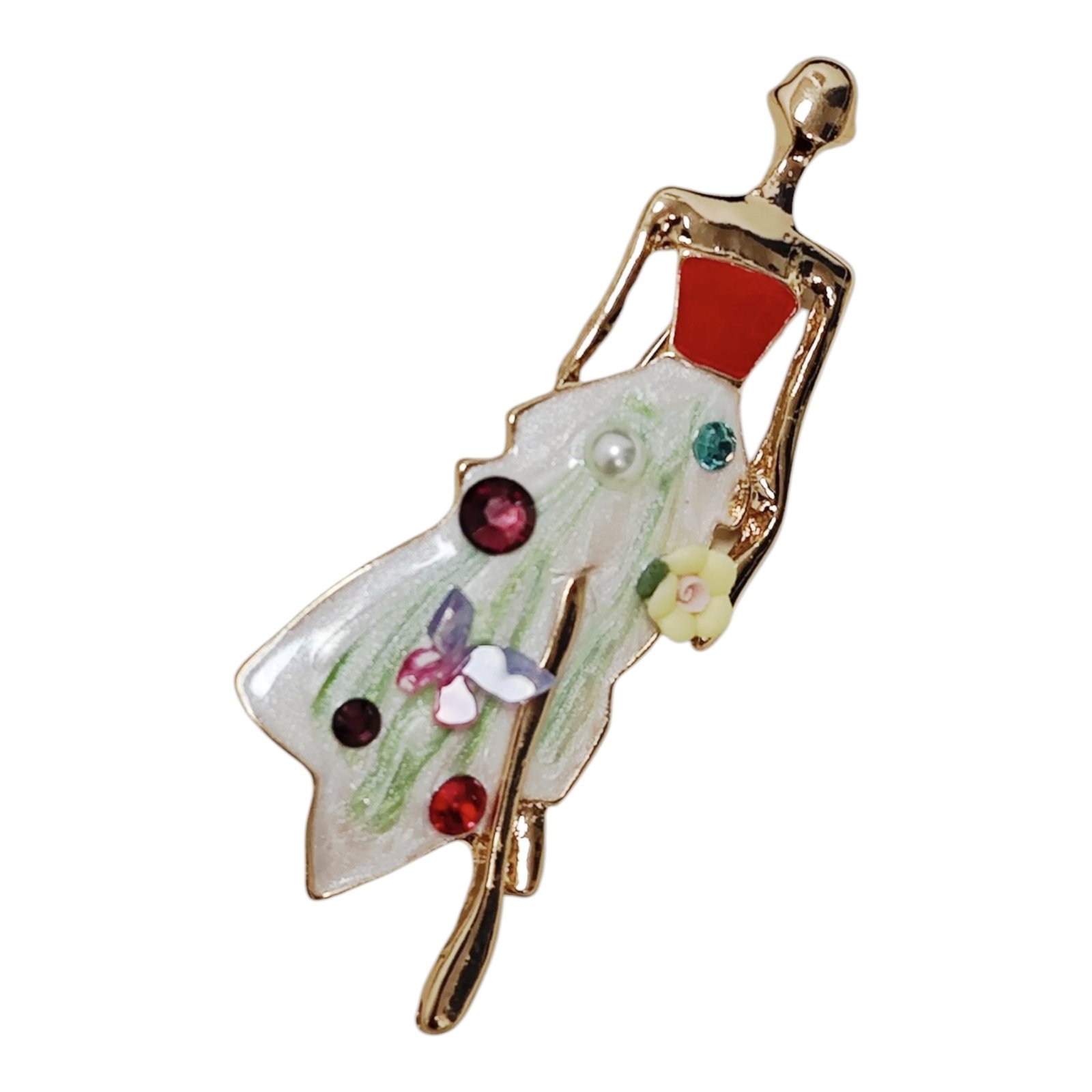 Broche Créateur \'Lolita\' rouge vert doré - 45x25 mm - [S1852]