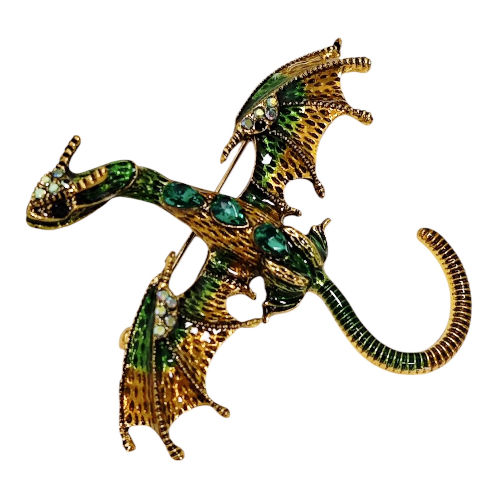 Broche Créateur \'Dragon\' vert doré - 60x55 mm - [S1854]