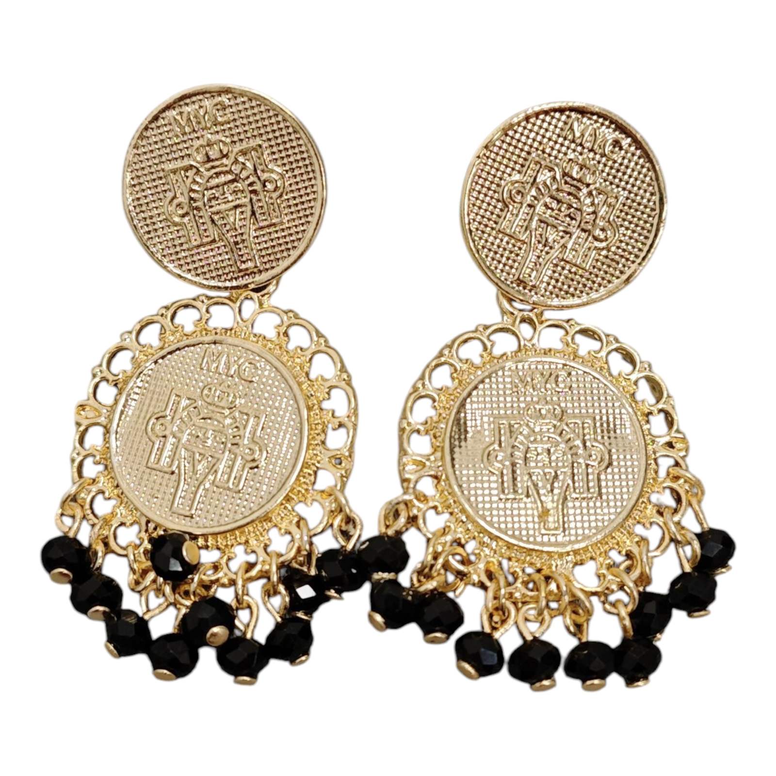 Boucles créateur \'Cléopatra\' noir doré - 70x30 mm - [S1867]