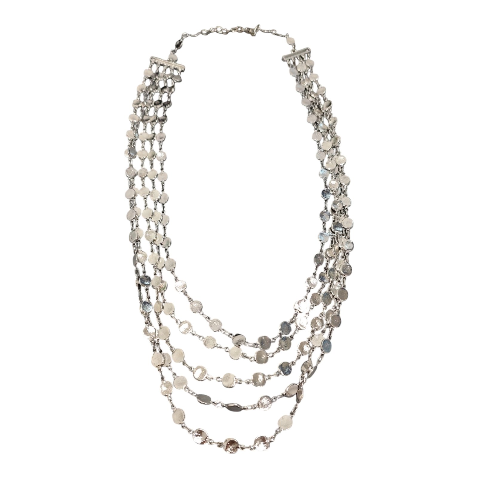 Collier sautoir artisanal \'Cléopatra\' argenté - 90 cm, 35 mm - [S1873]