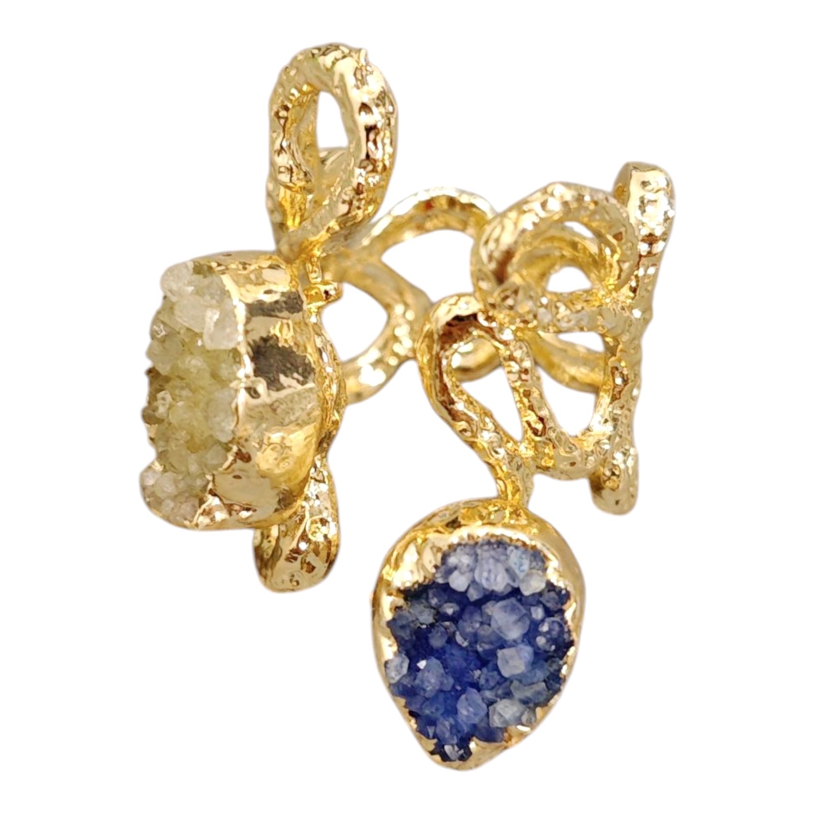 Bague Créateur \'Cléopatra\' bleu doré - 35x25 mm - [S1870]